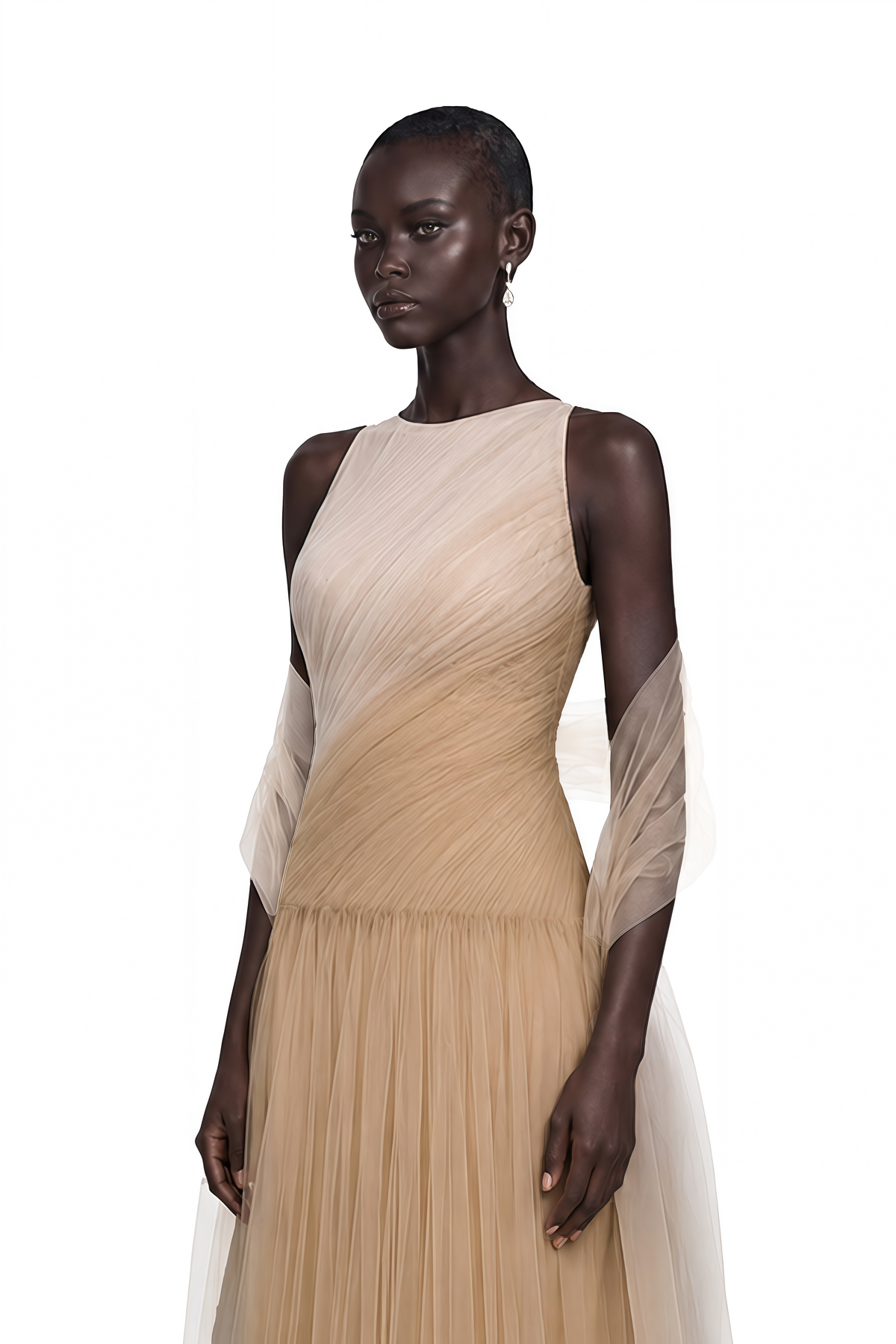 Larissa Champagne Sleeveless Maxi Dress with Mesh Panels