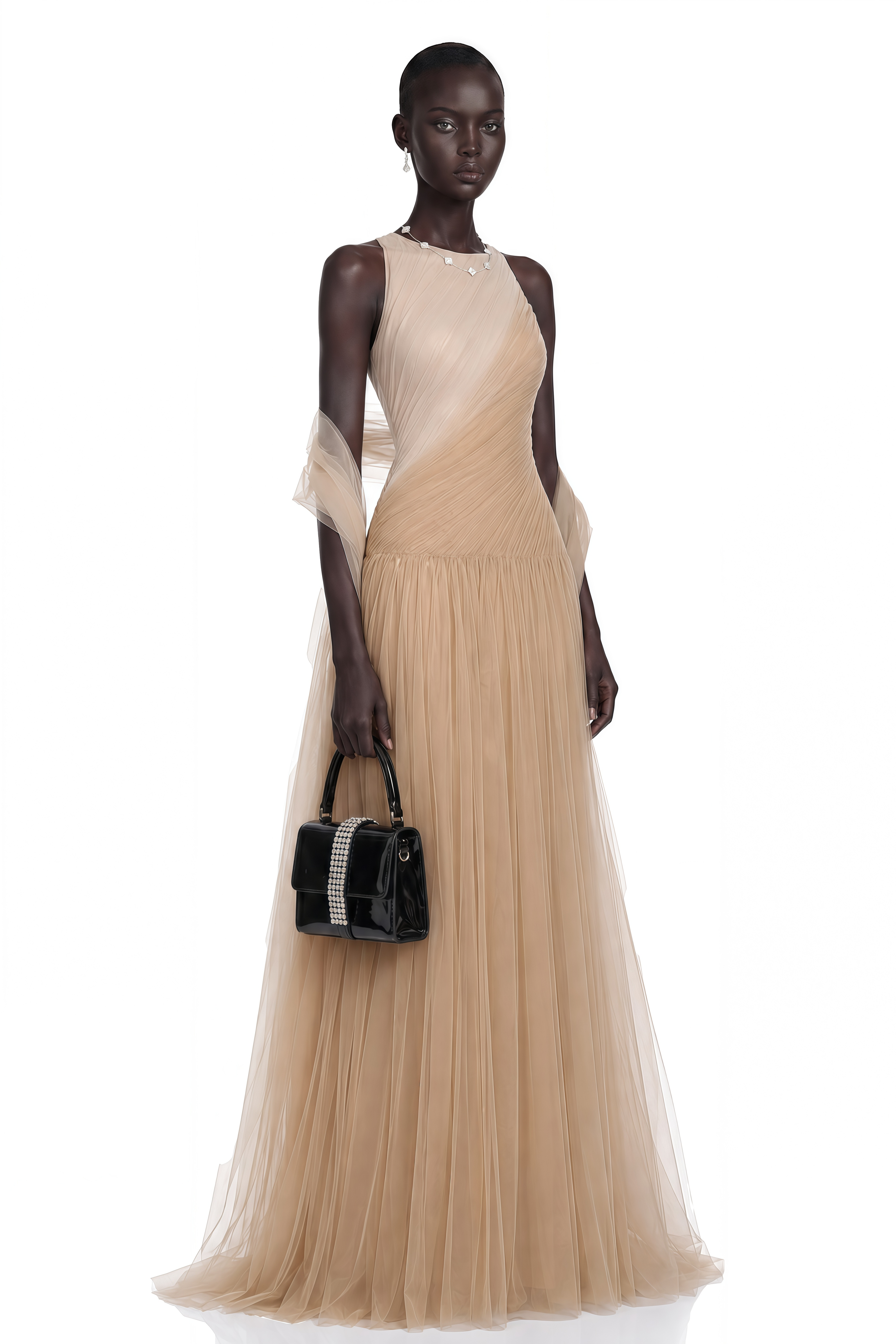 Larissa Champagne Sleeveless Maxi Dress with Mesh Panels