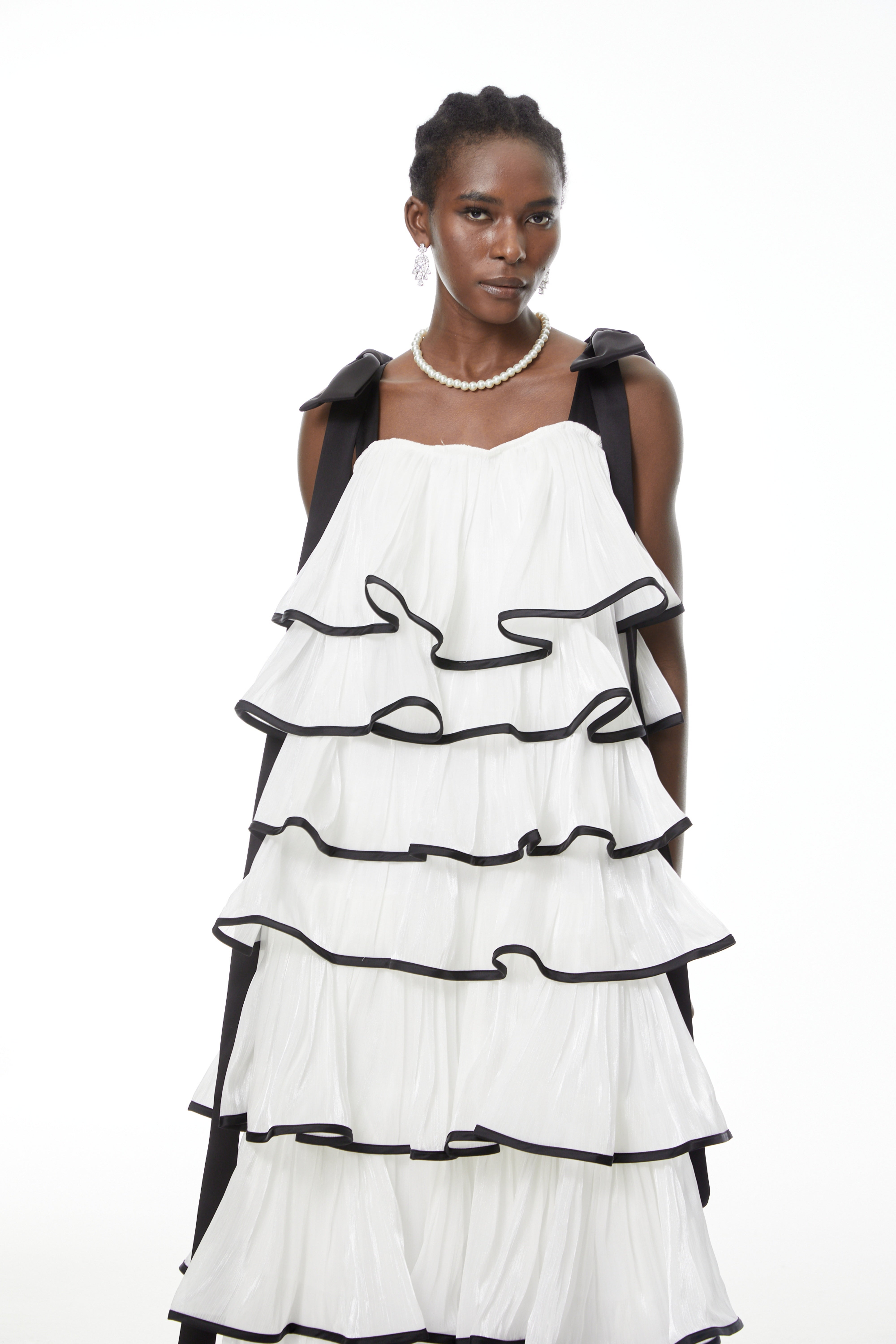 Larissa White Ruffled Maxi Dress with Bows (Final Sale-US Only)
