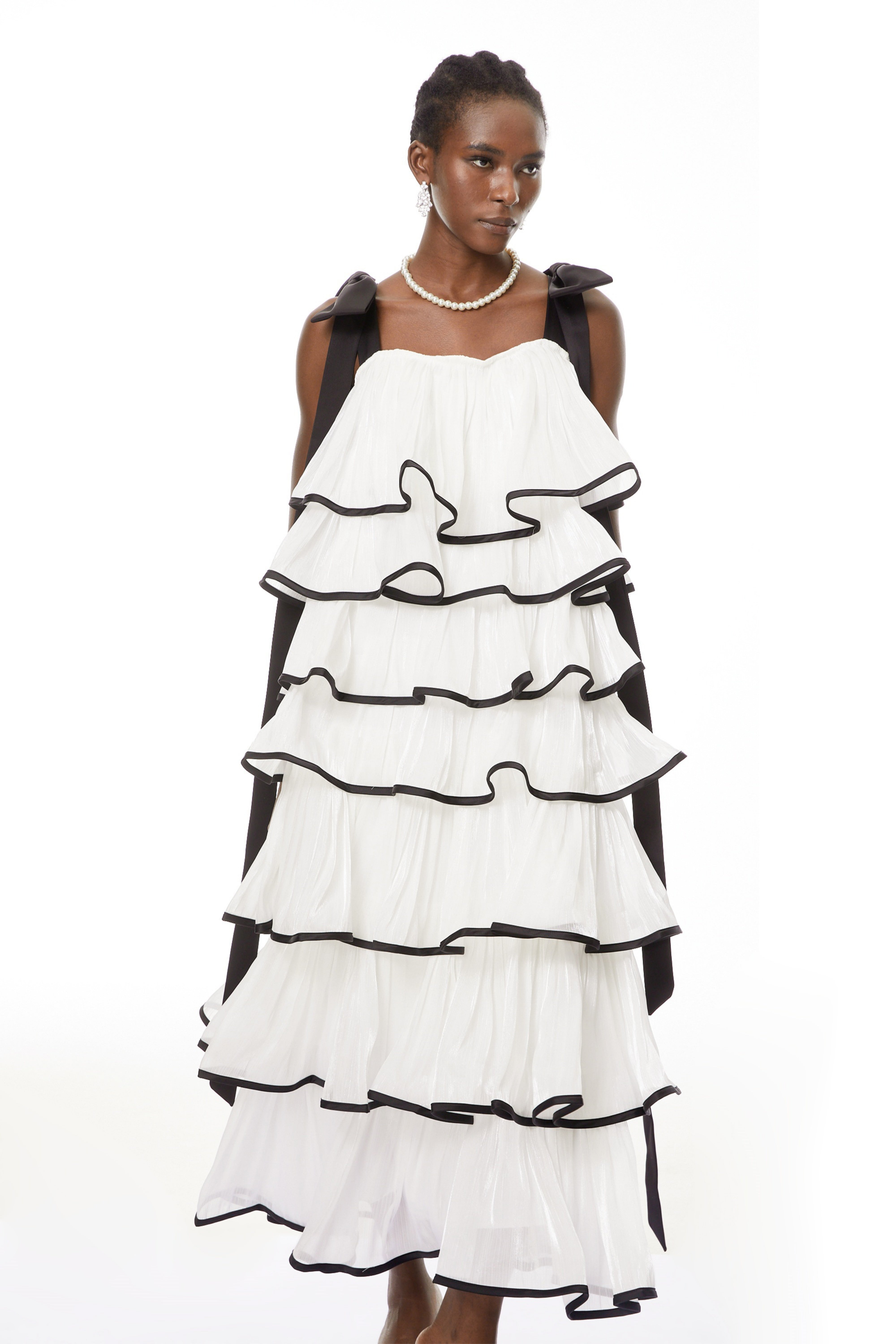 Larissa White Ruffled Maxi Dress with Bows (Final Sale-US Only)