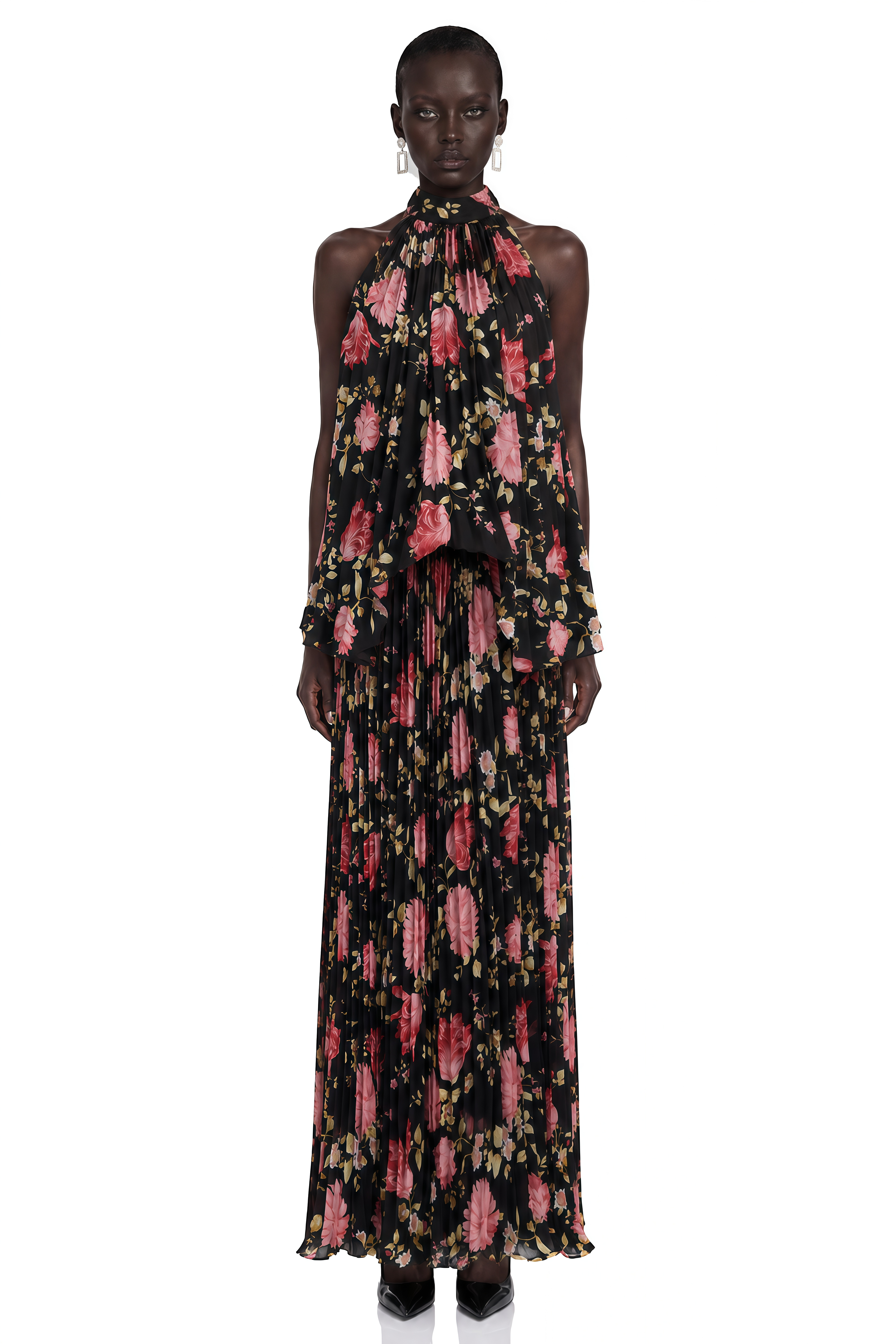 Lauren Black Sleeveless Floral Print Top & Skirt Set