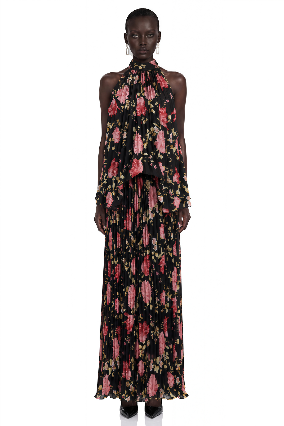 Lauren Black Sleeveless Floral Print Top & Skirt Set
