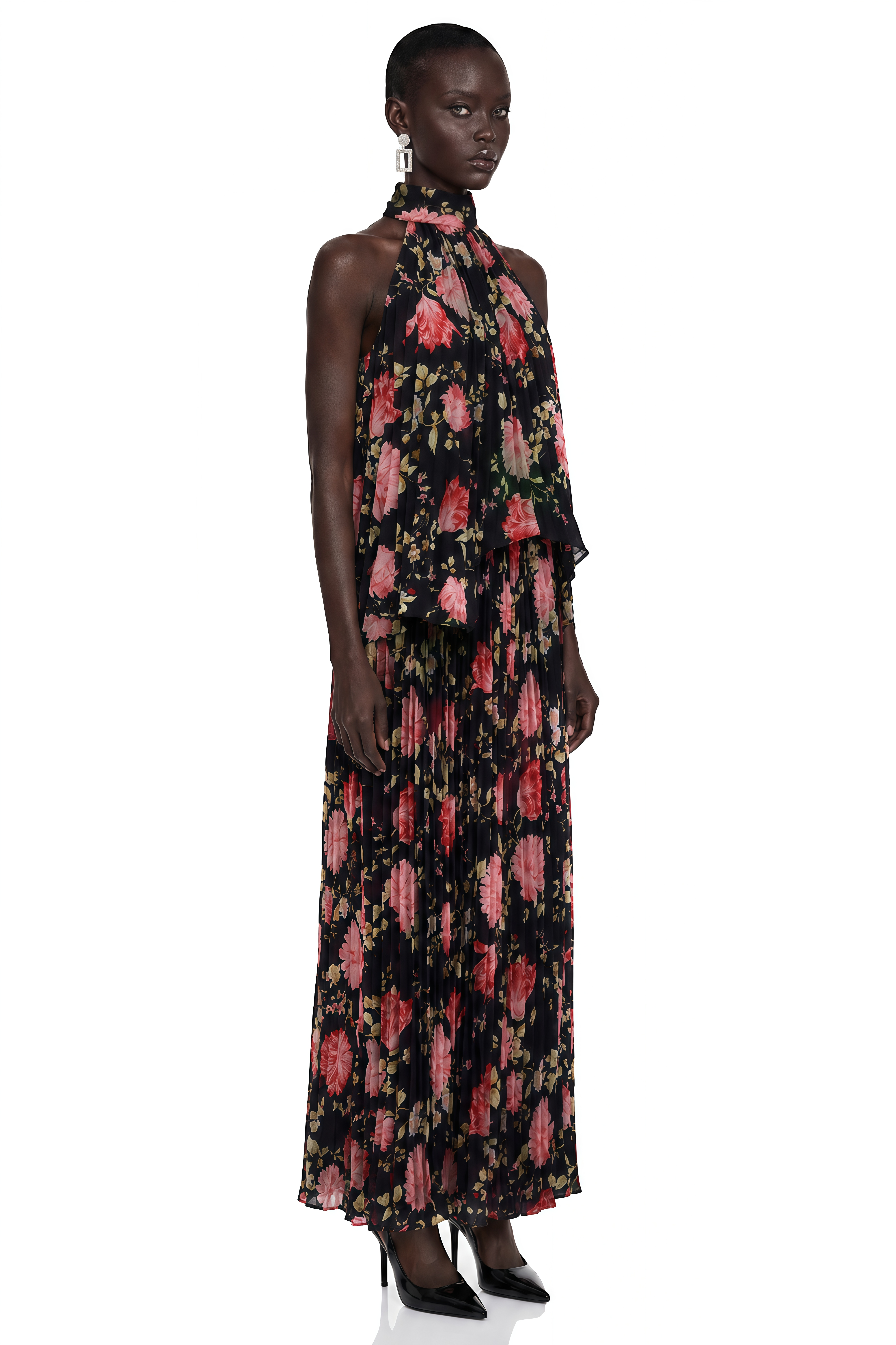 Lauren Black Sleeveless Floral Print Top & Skirt Set