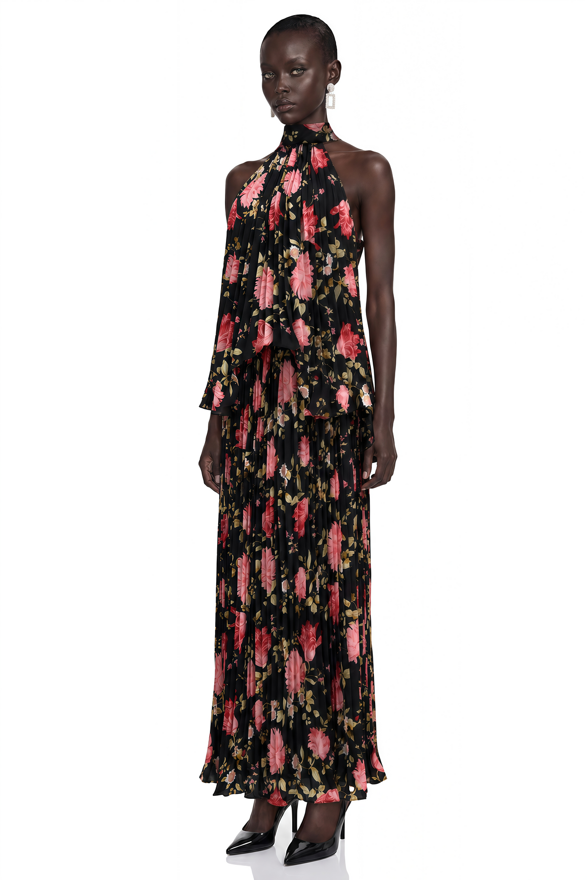 Lauren Black Sleeveless Floral Print Top & Skirt Set