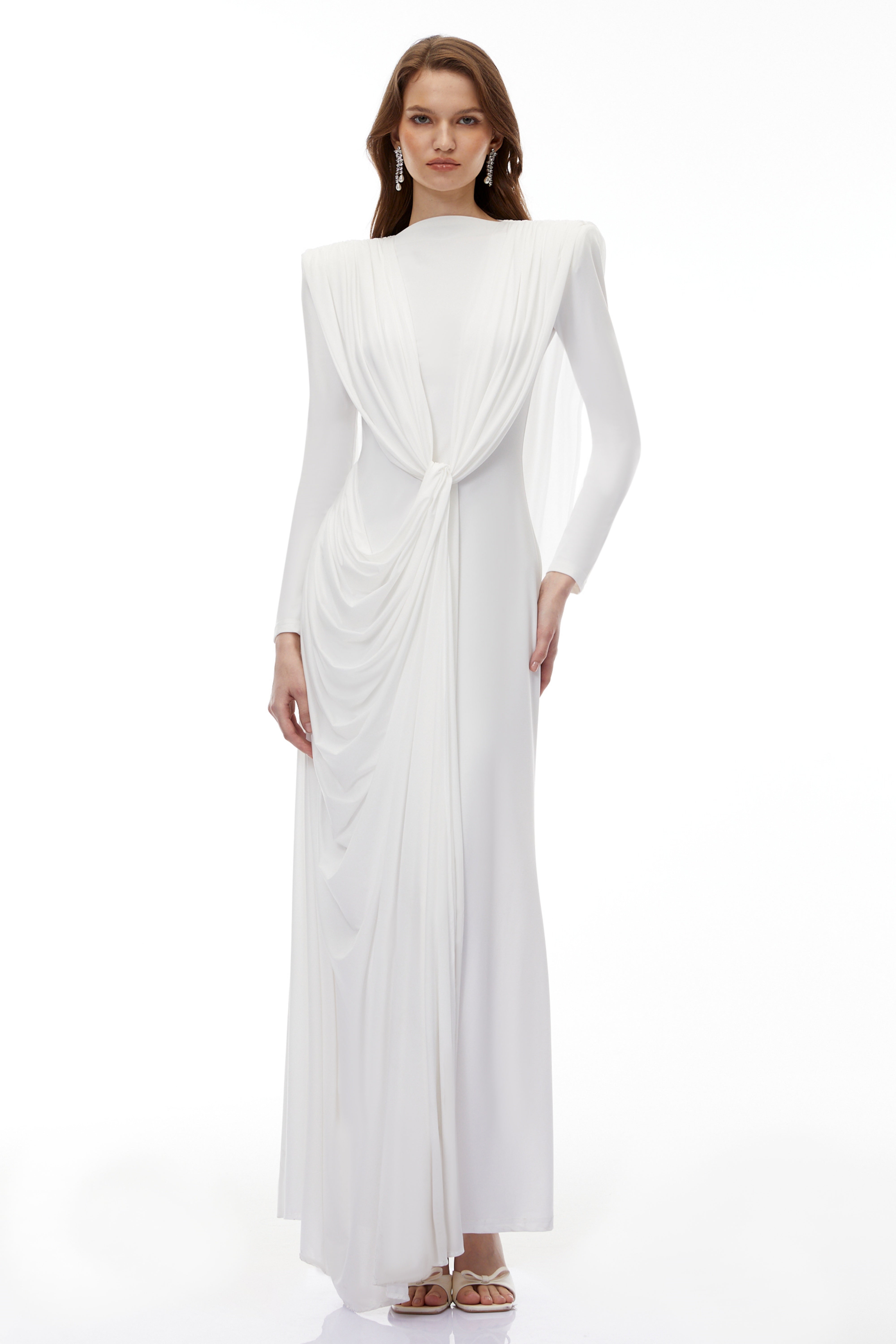 Lavinia White Asymmetrical Cape Maxi Dress (Final Sale)