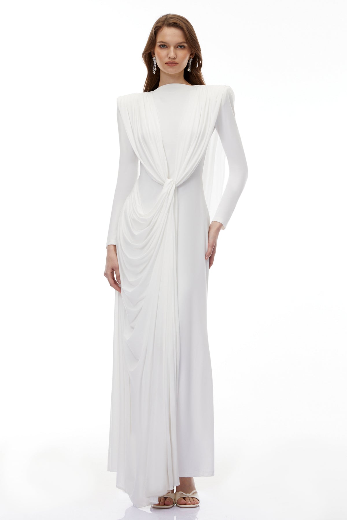 Lavinia White Asymmetrical Cape Maxi Dress (Final Sale)