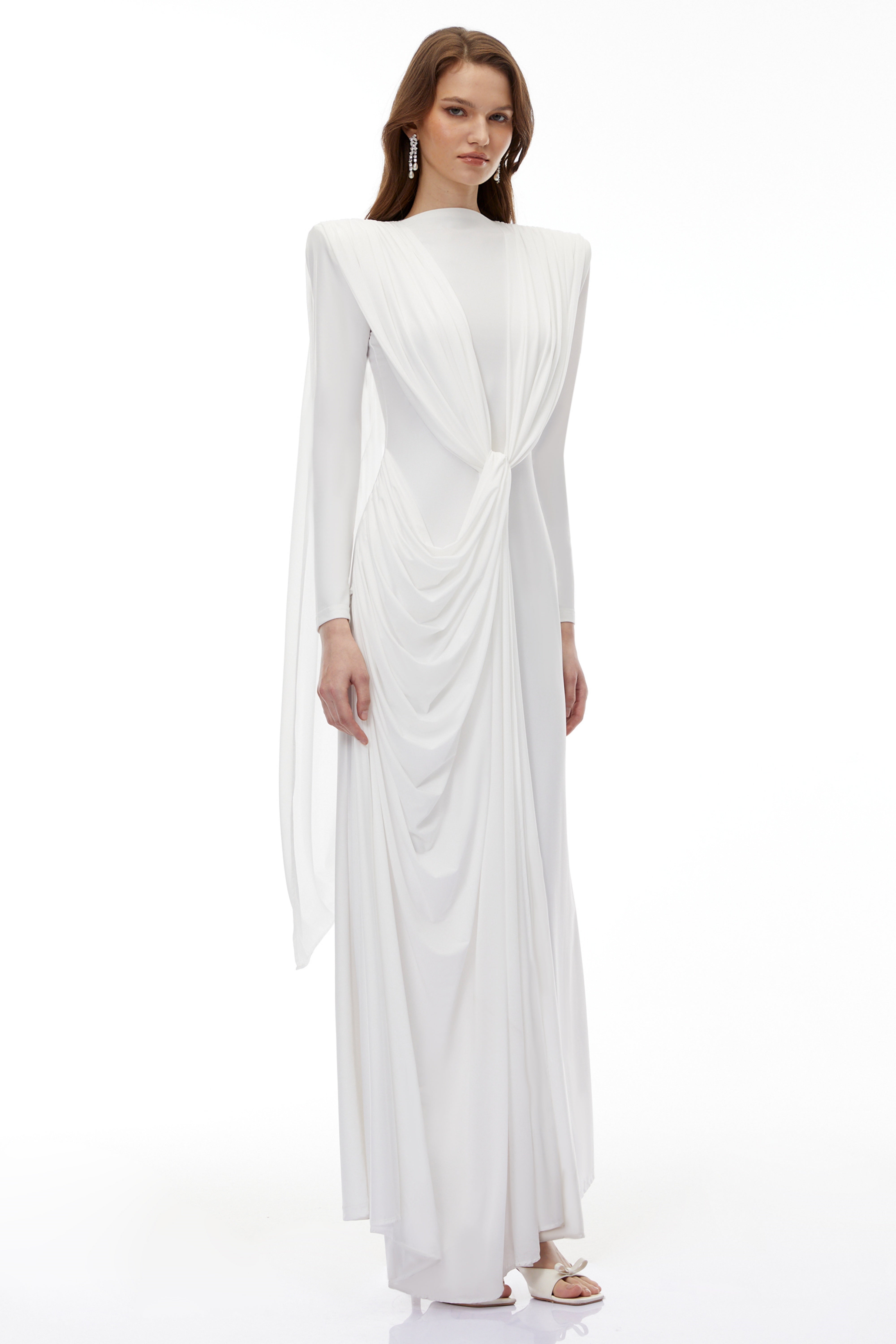 Lavinia White Asymmetrical Cape Maxi Dress (Final Sale)