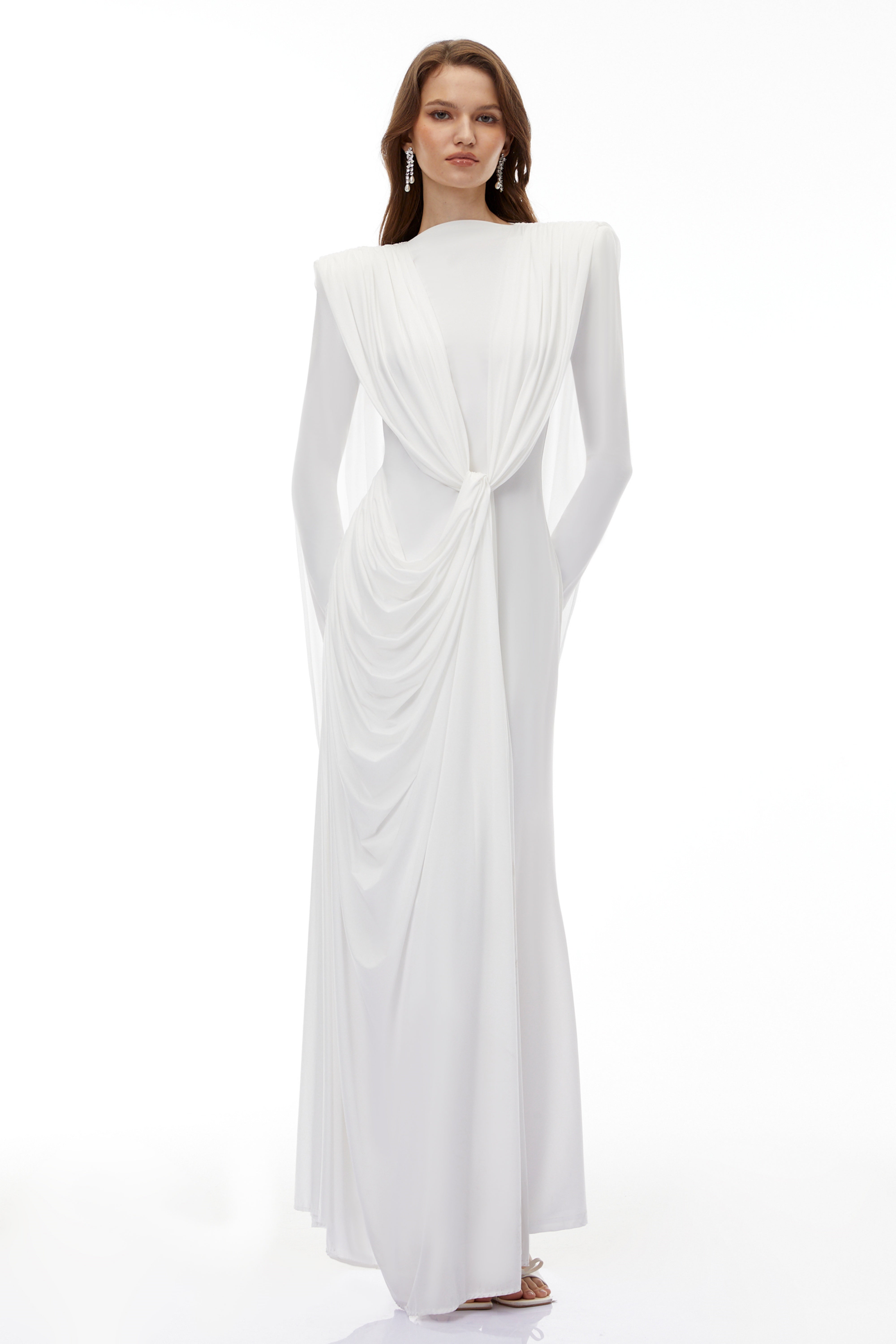 Lavinia White Asymmetrical Cape Maxi Dress