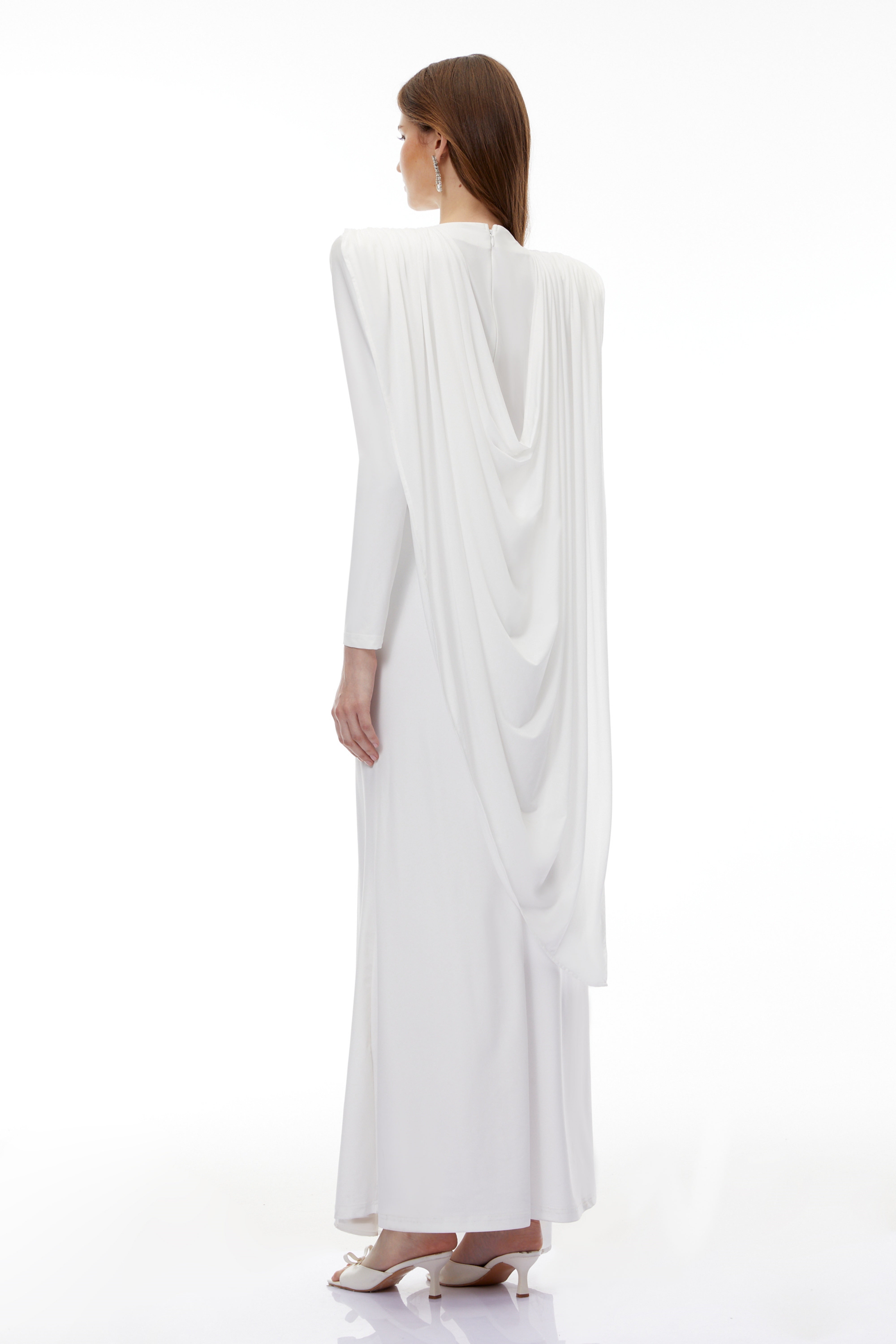 Lavinia White Asymmetrical Cape Maxi Dress (Final Sale)