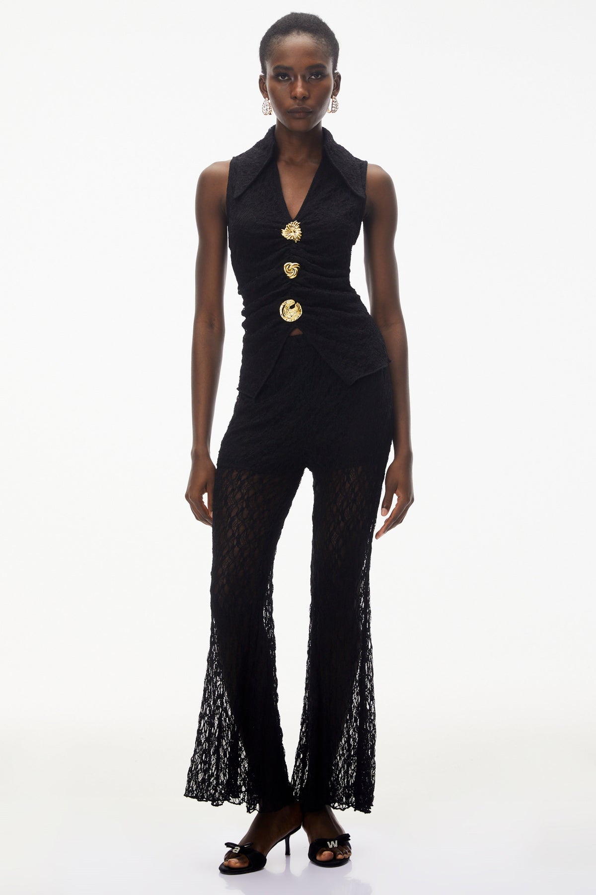 Layla Black Sleeveless Top & Lace Trouser Set