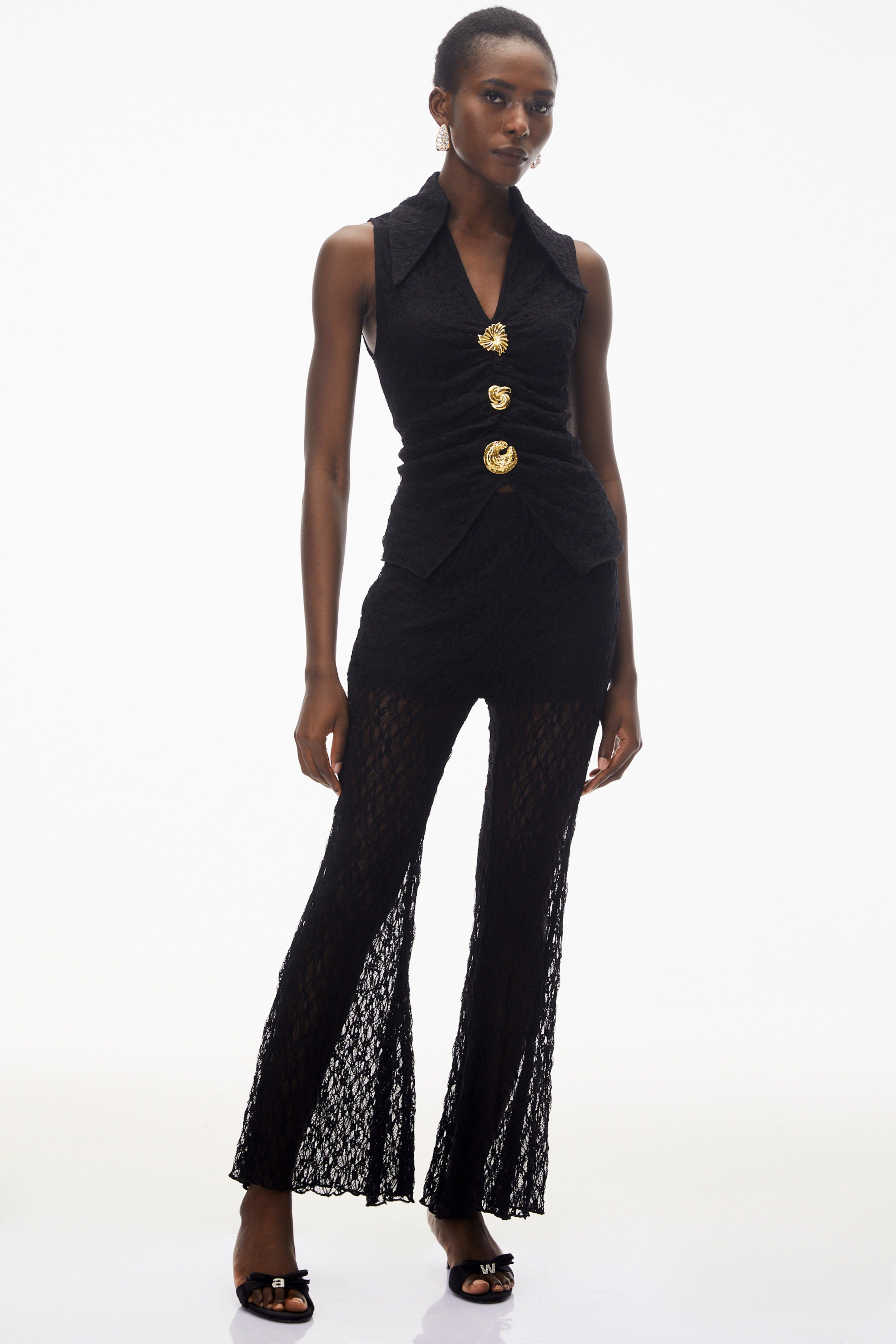 Layla Black Sleeveless Top & Lace Trouser Set