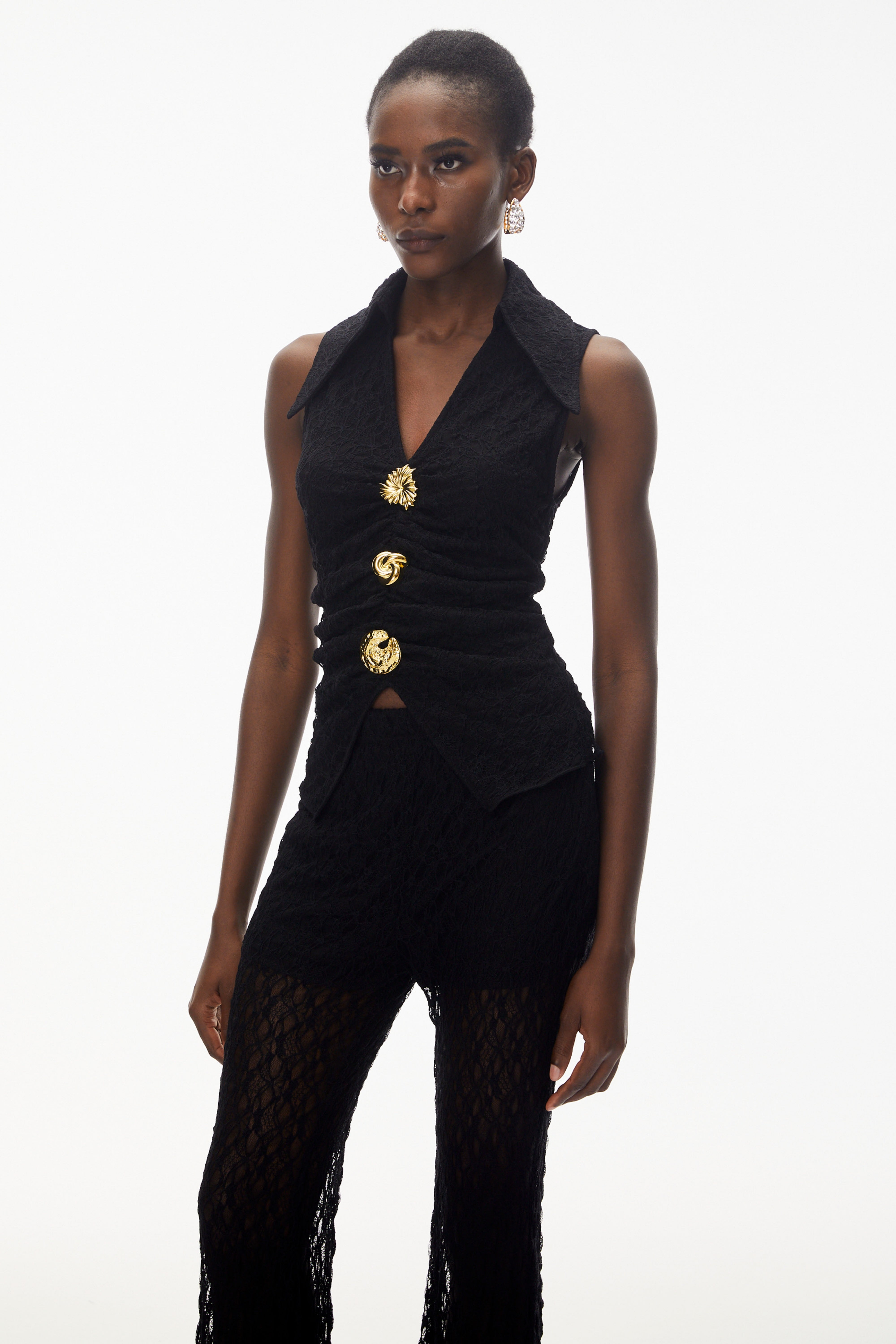 Layla Black Sleeveless Top & Lace Trouser Set