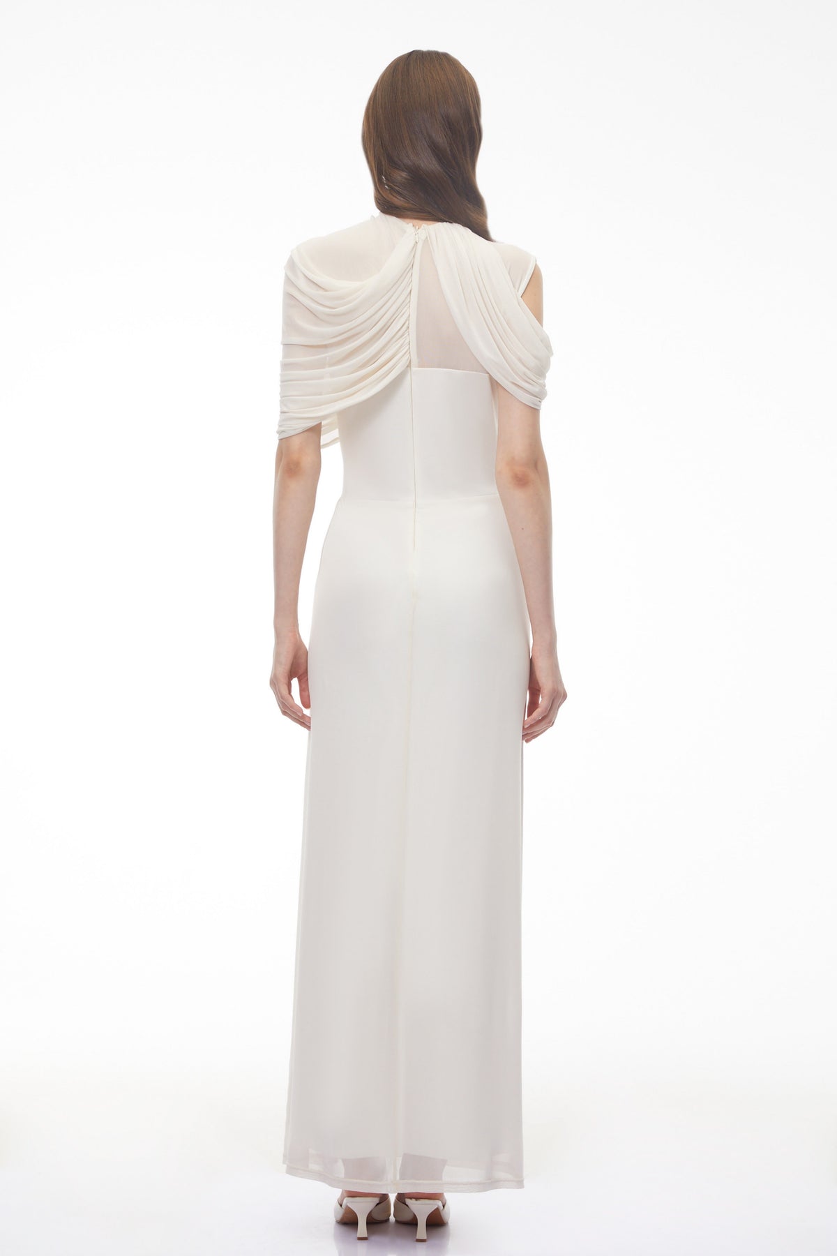 Leah White Asymmetrical Cross Front Maxi Dress