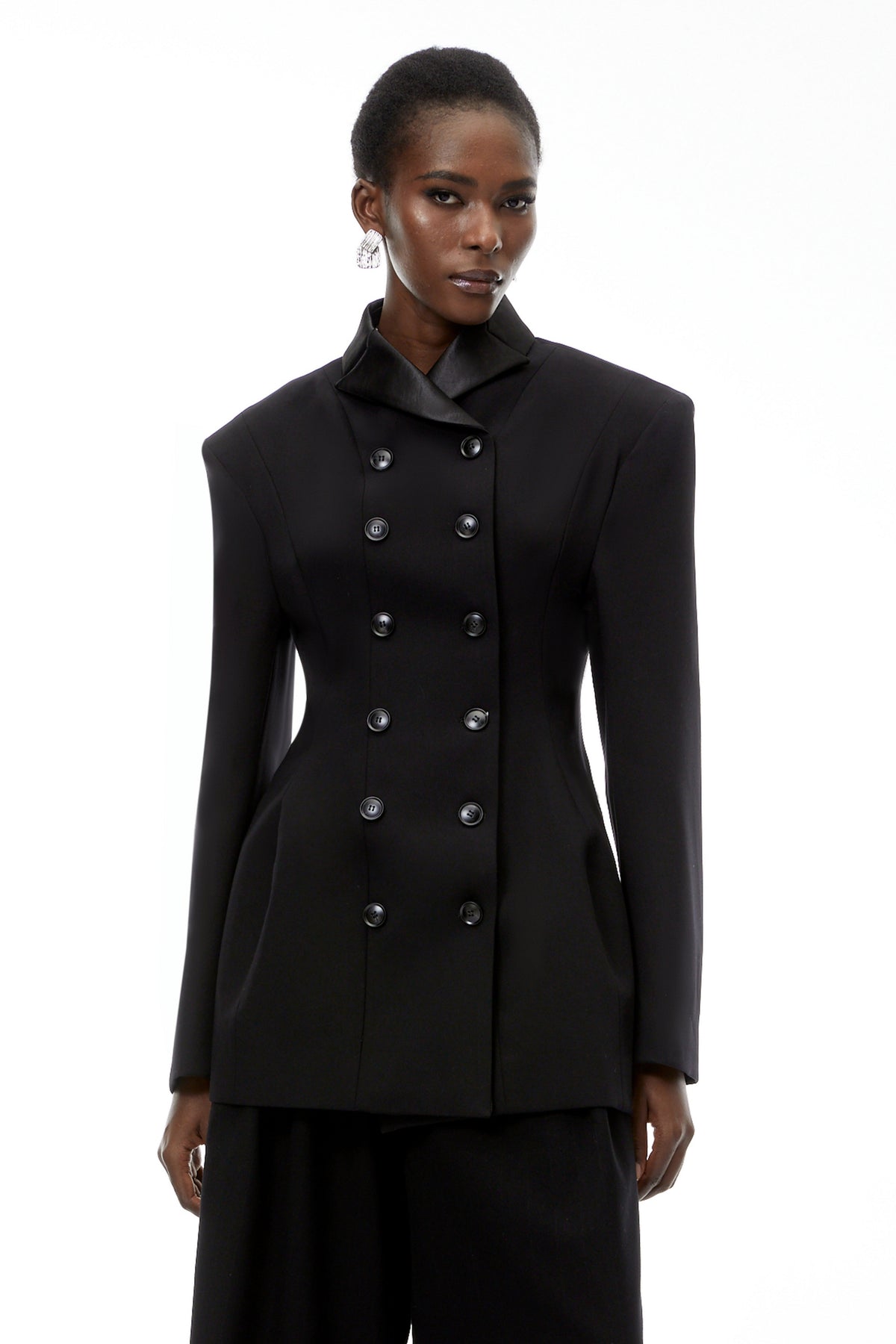 Leander Black Double-Breasted Long Blazer