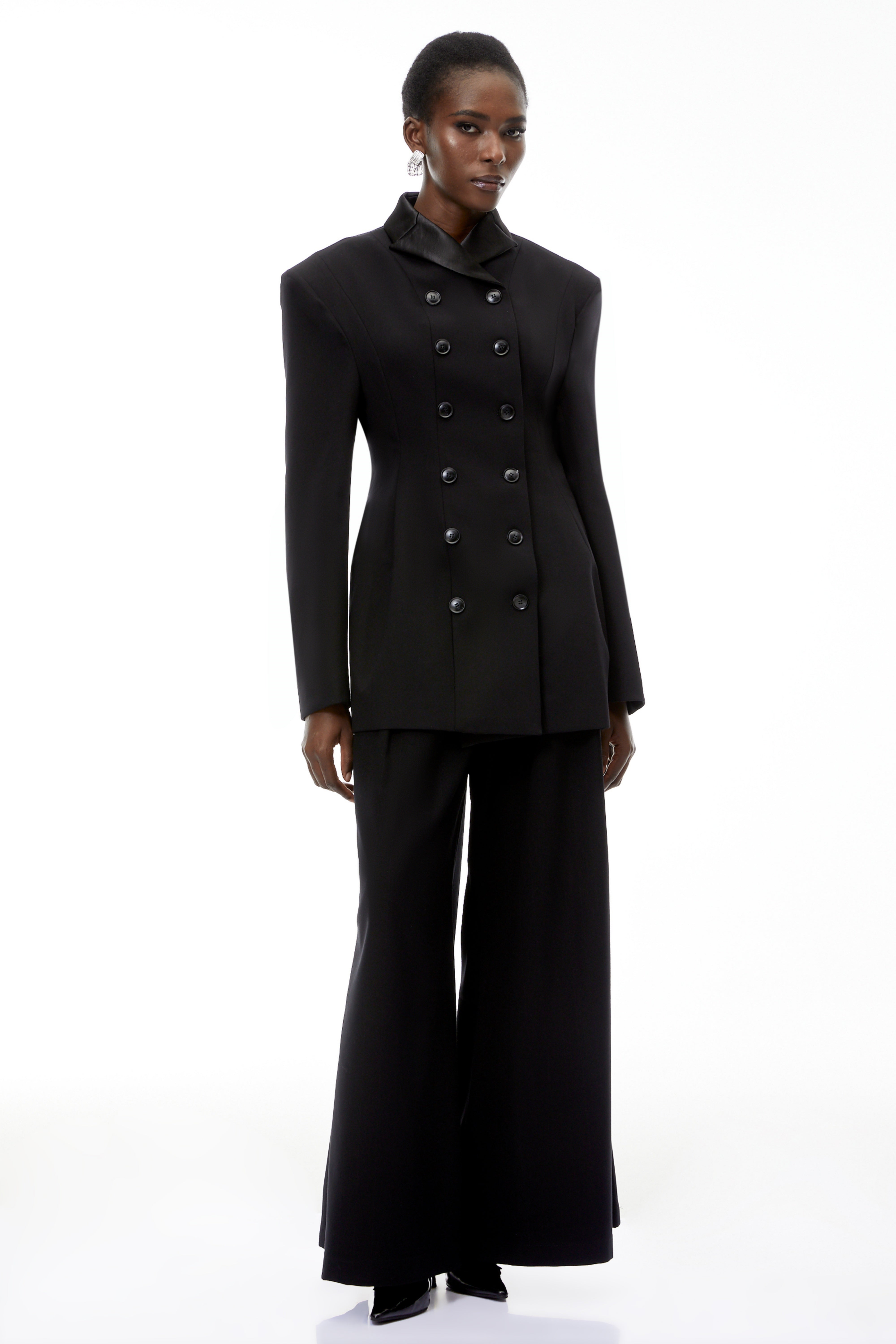 Leander Black Double-Breasted Long Blazer