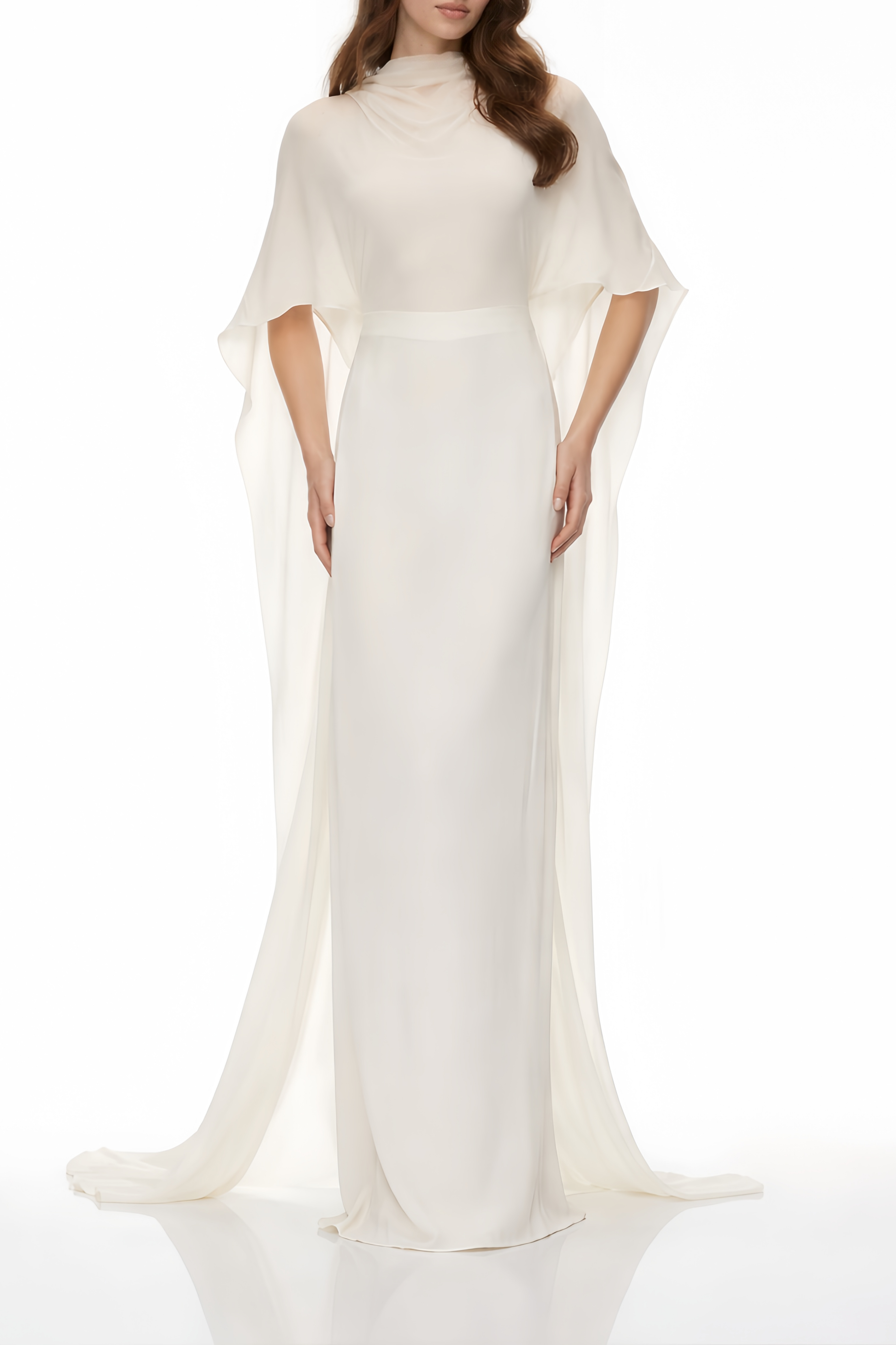 Lebeda White Backless Maxi Dress with Cape