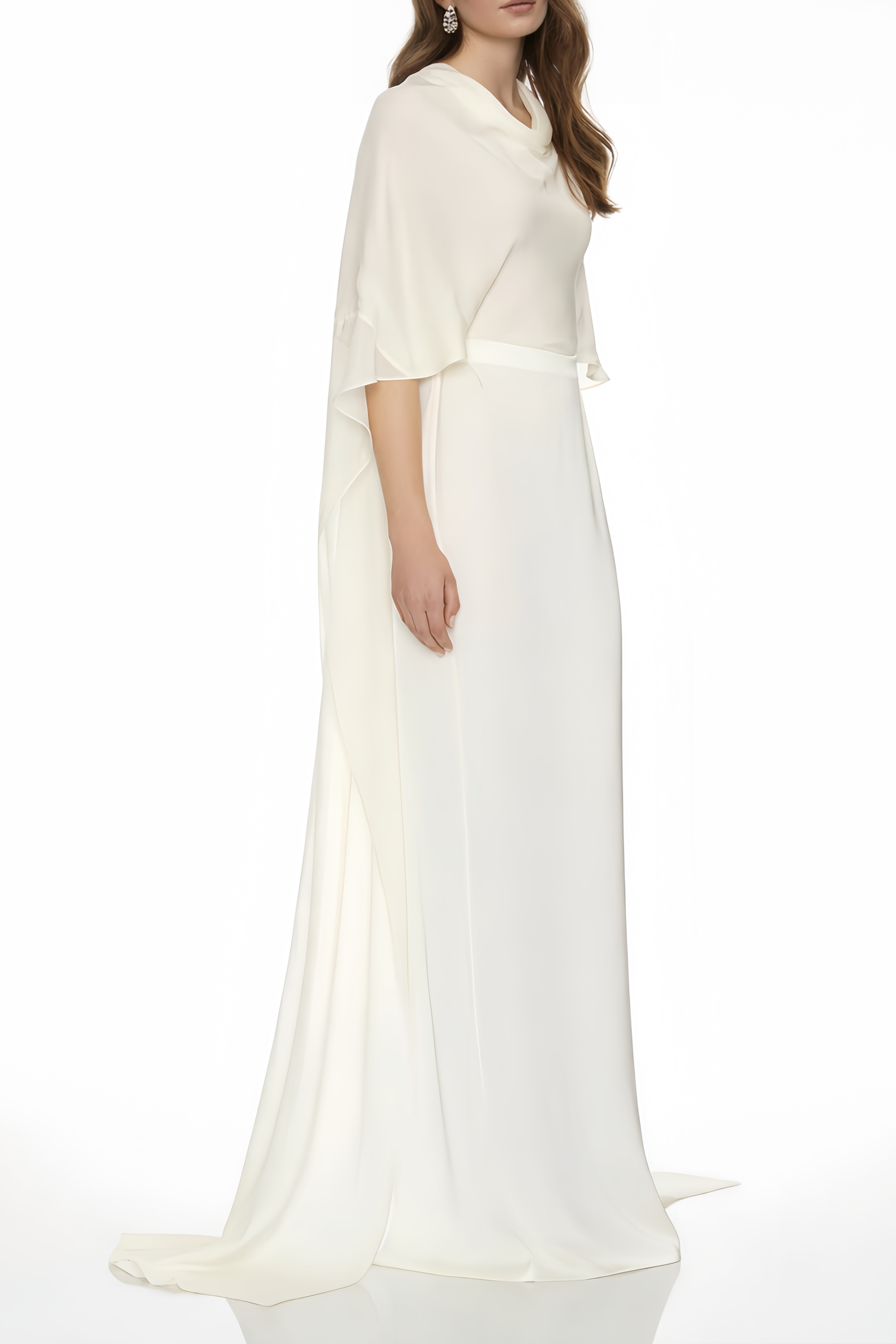 Lebeda White Backless Maxi Dress with Cape