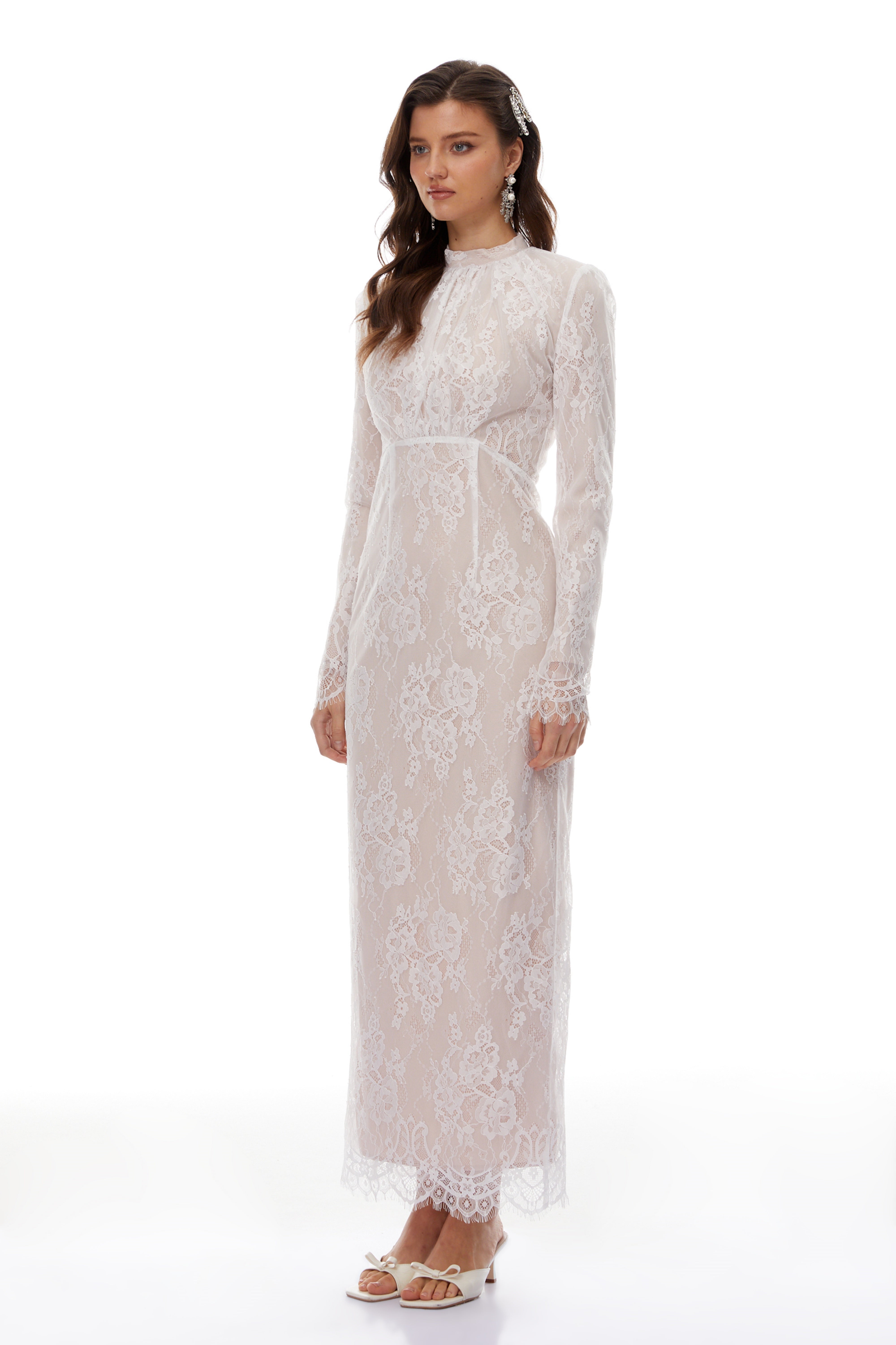 Leif White Mock Neck Lace Overlay Maxi Dress (Final Sale-US Only)