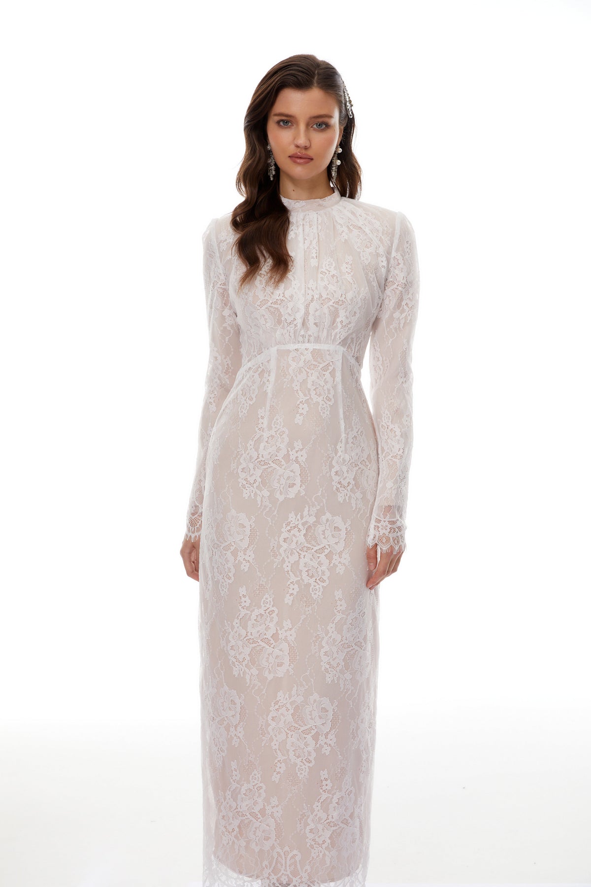 Leif White Mock Neck Lace Overlay Maxi Dress (Final Sale-US Only)