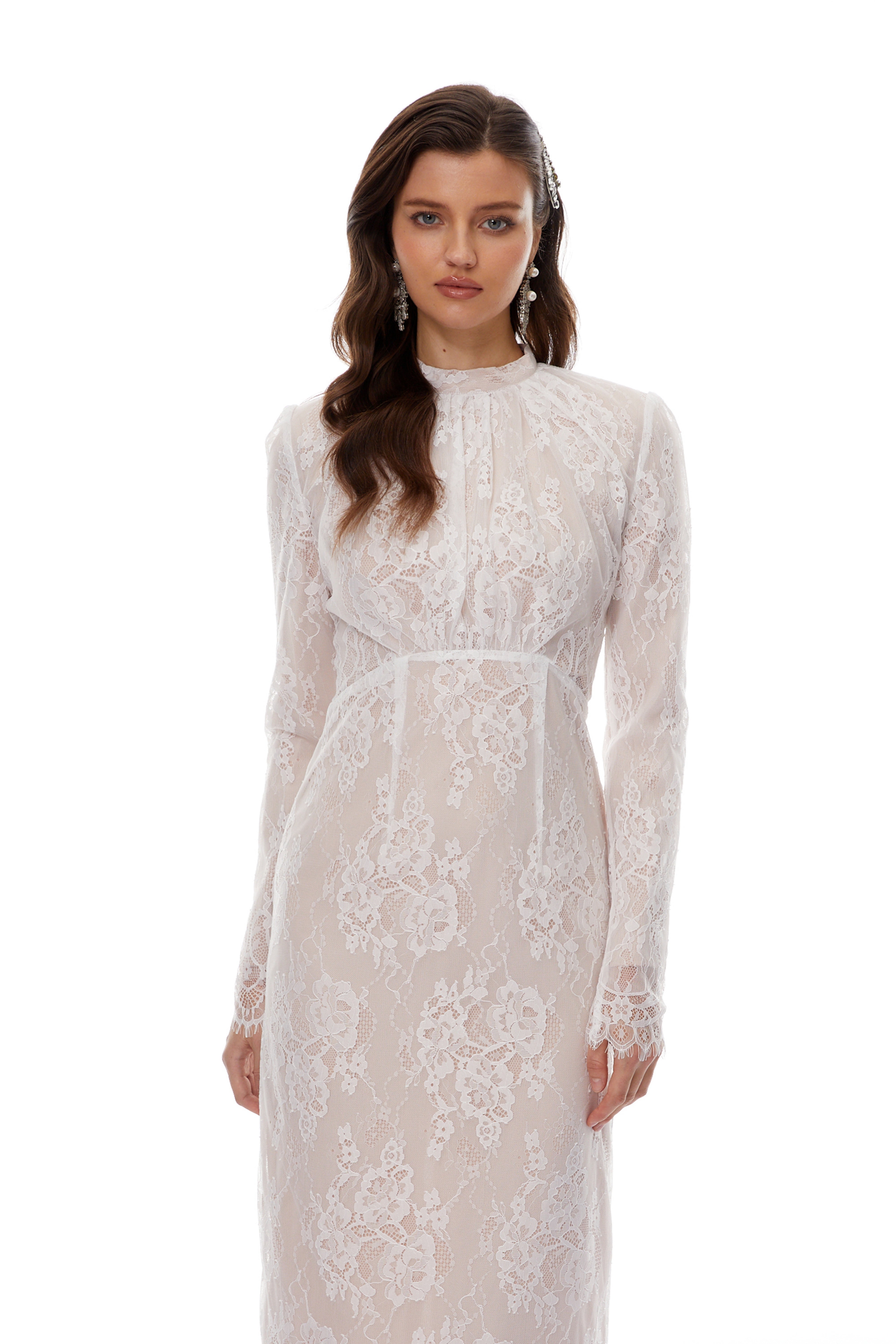 Leif White Mock Neck Lace Overlay Maxi Dress (Final Sale-US Only)