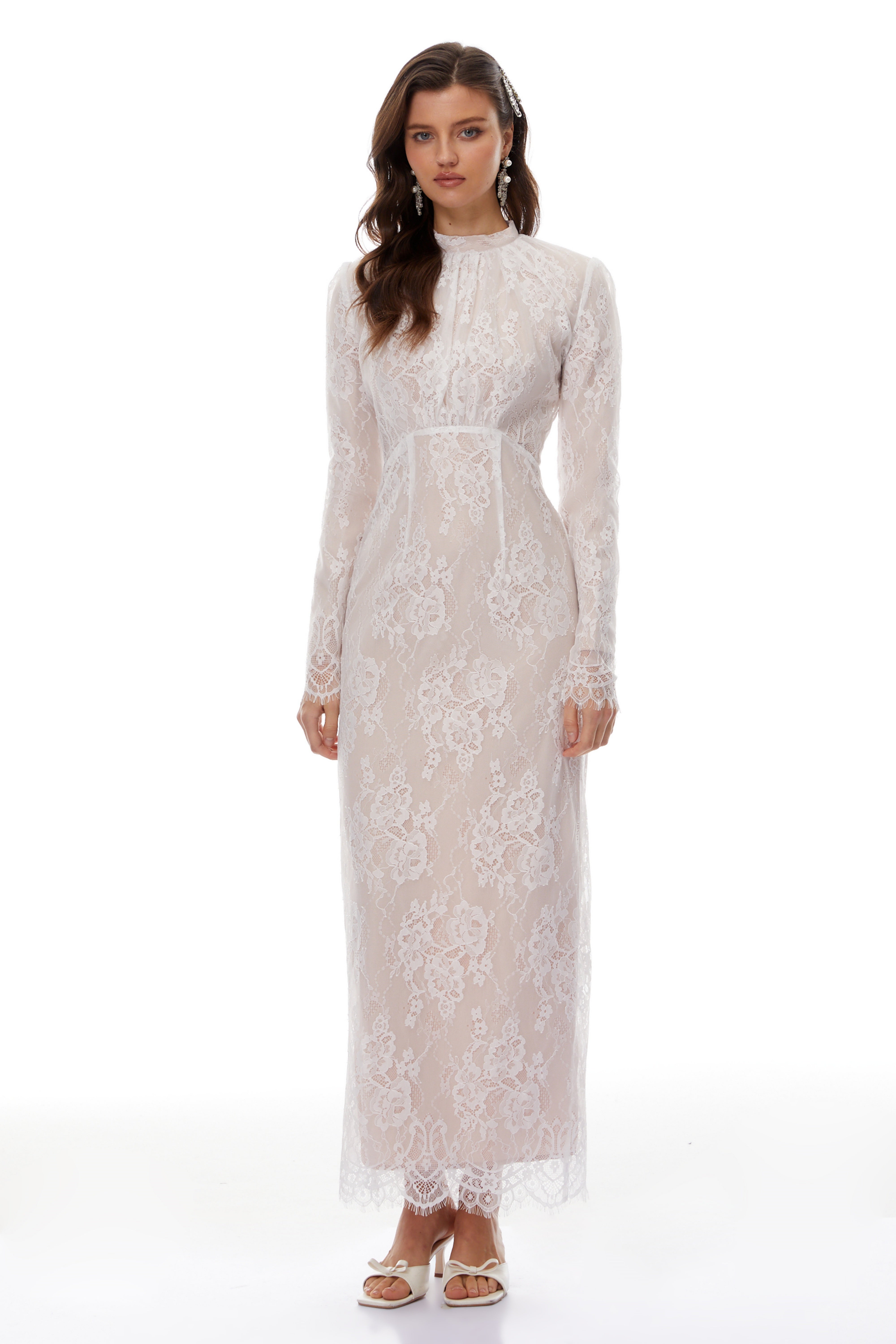 Leif White Mock Neck Lace Overlay Maxi Dress (Final Sale-US Only)