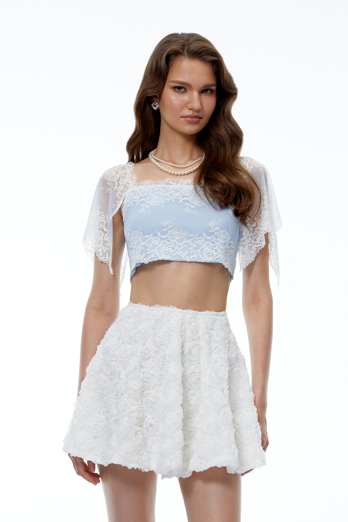 Leilani Blue Semi-sheer Lace Trim Top