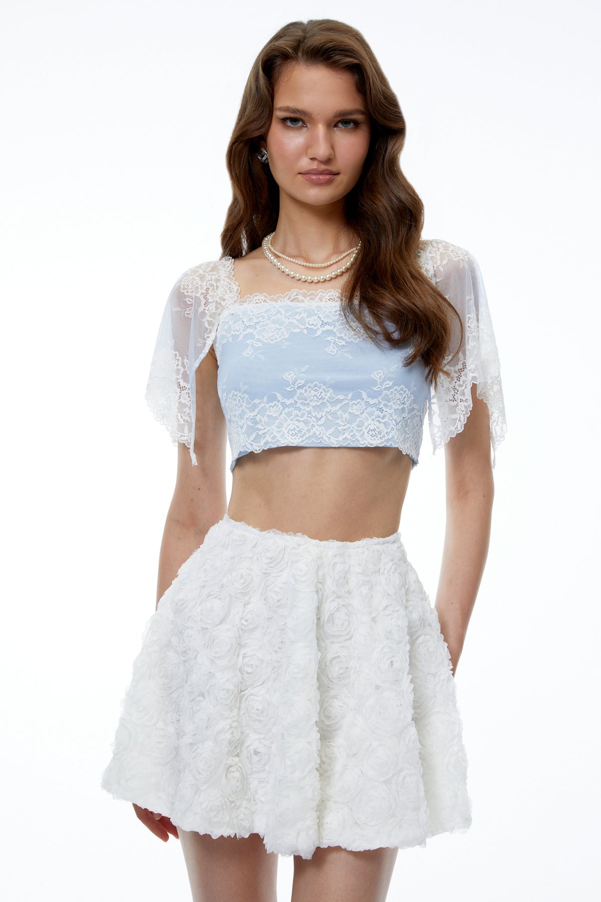 Leilani Blue Semi-sheer Lace Trim Top