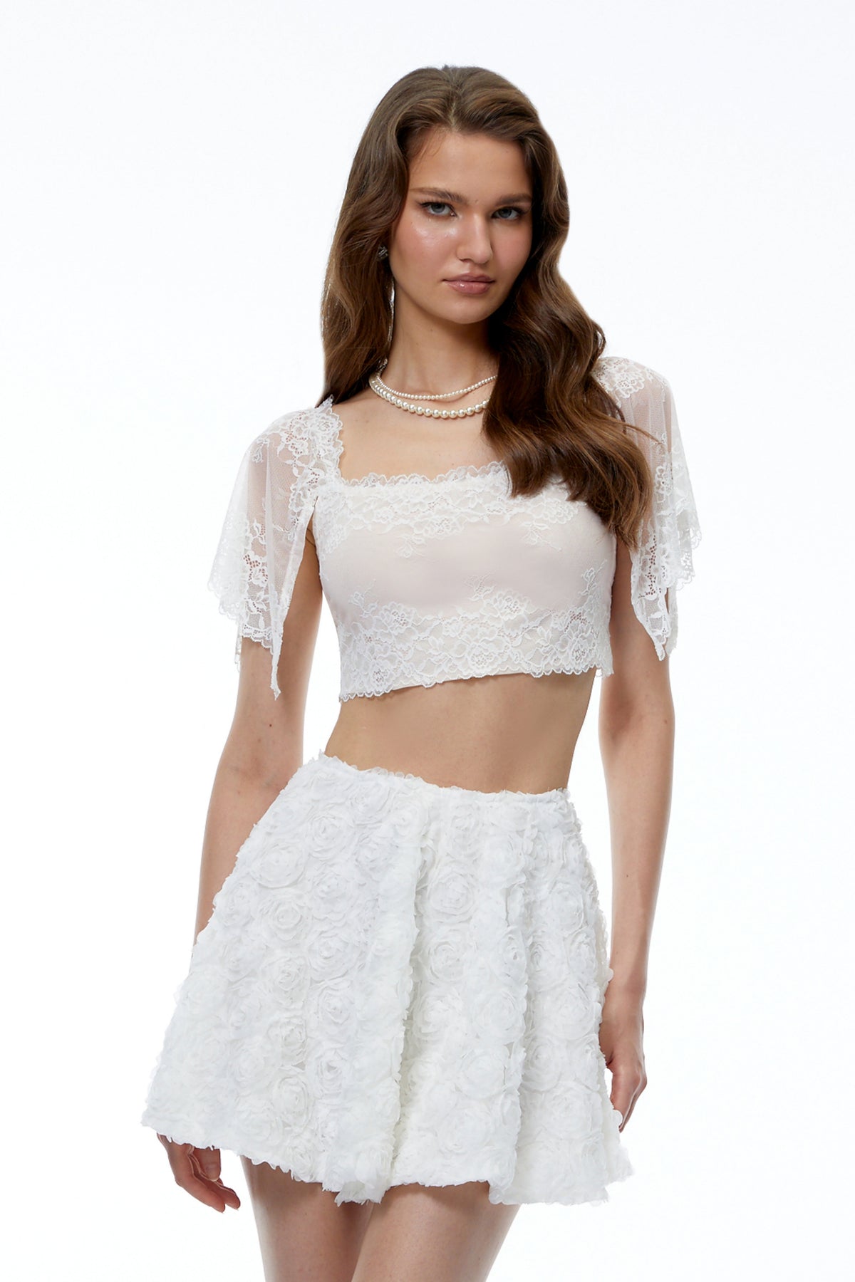 Leilani Pink Semi-sheer Lace Trim Top