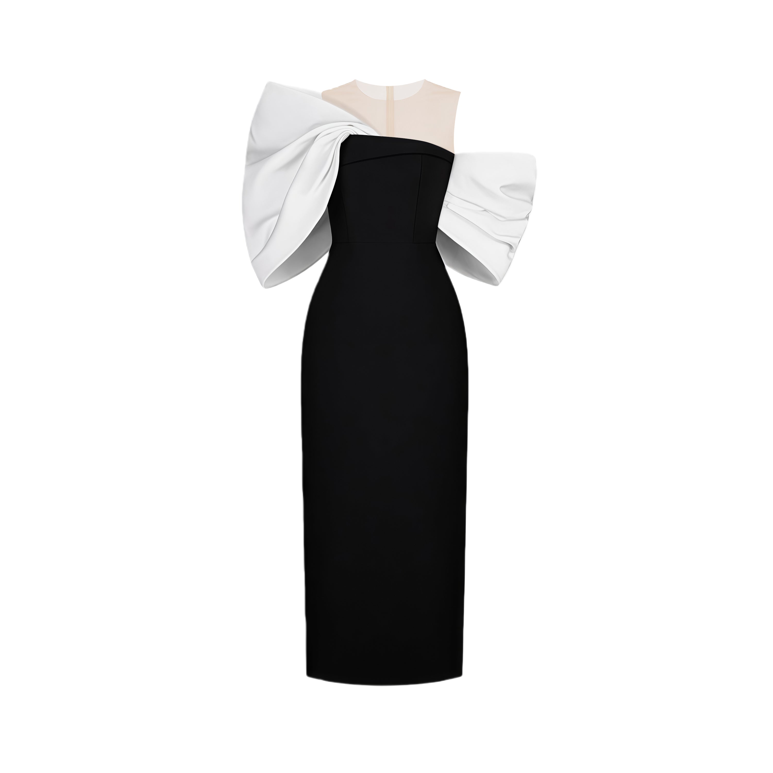 Leire Black Midi Dress with Asymmetrical Bow Detail (Final Sale-US Only)