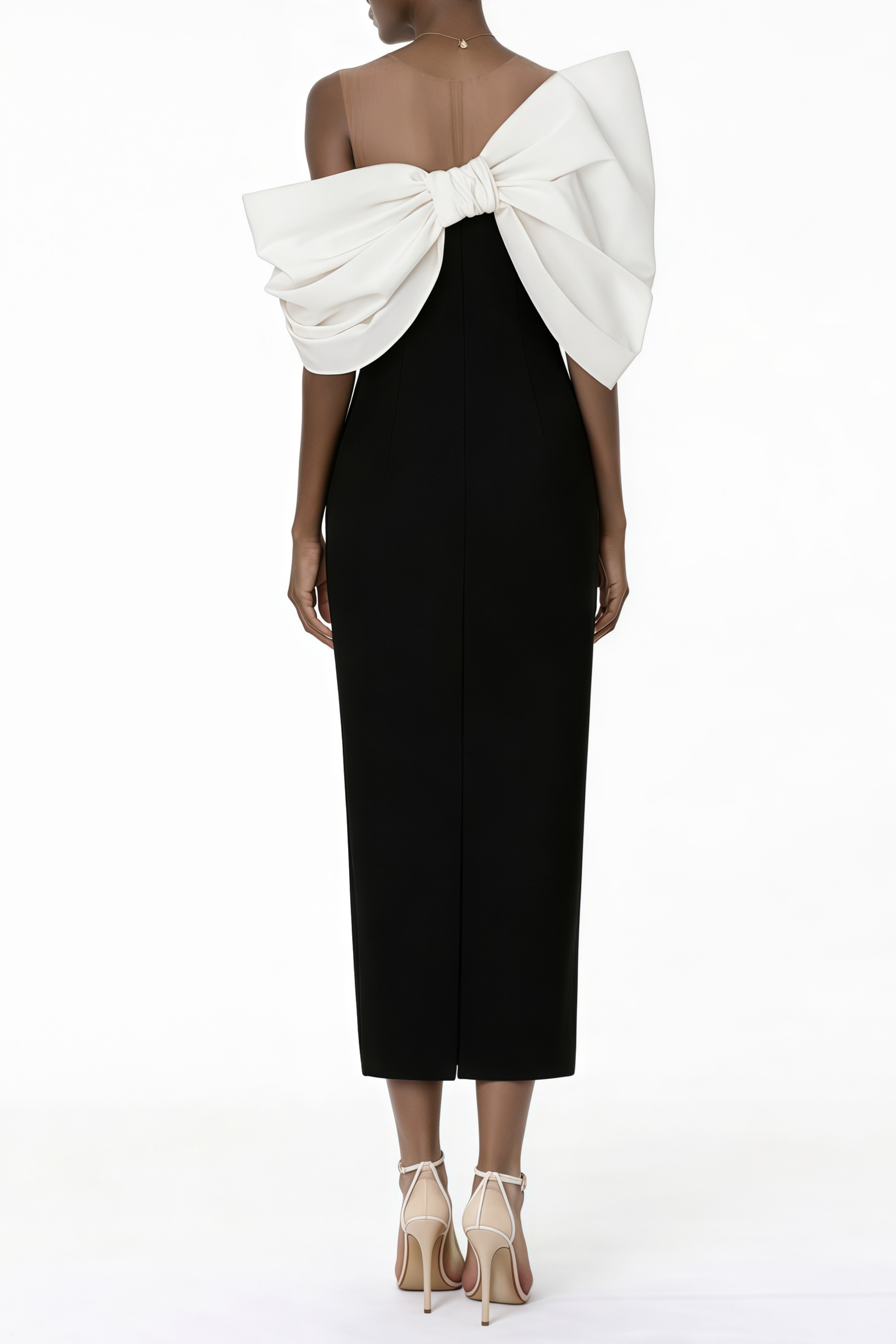 Leire Black Midi Dress with Asymmetrical Bow Detail (Final Sale-US Only)