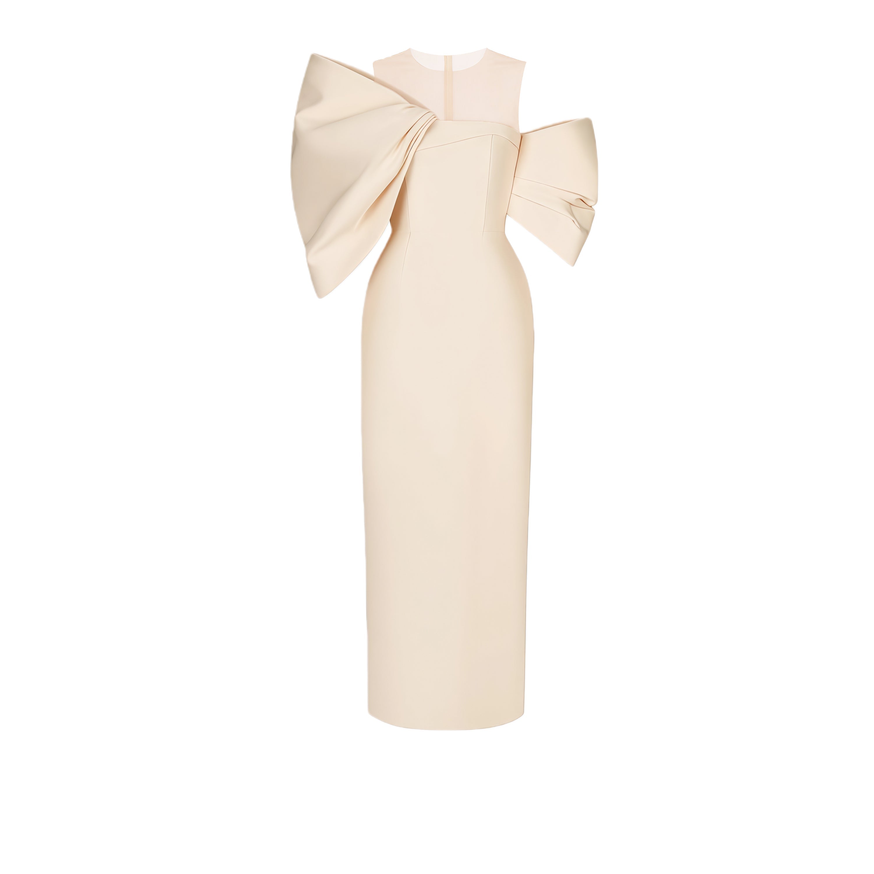 Leire Cream Midi Dress with Asymmetrical Bow Detail