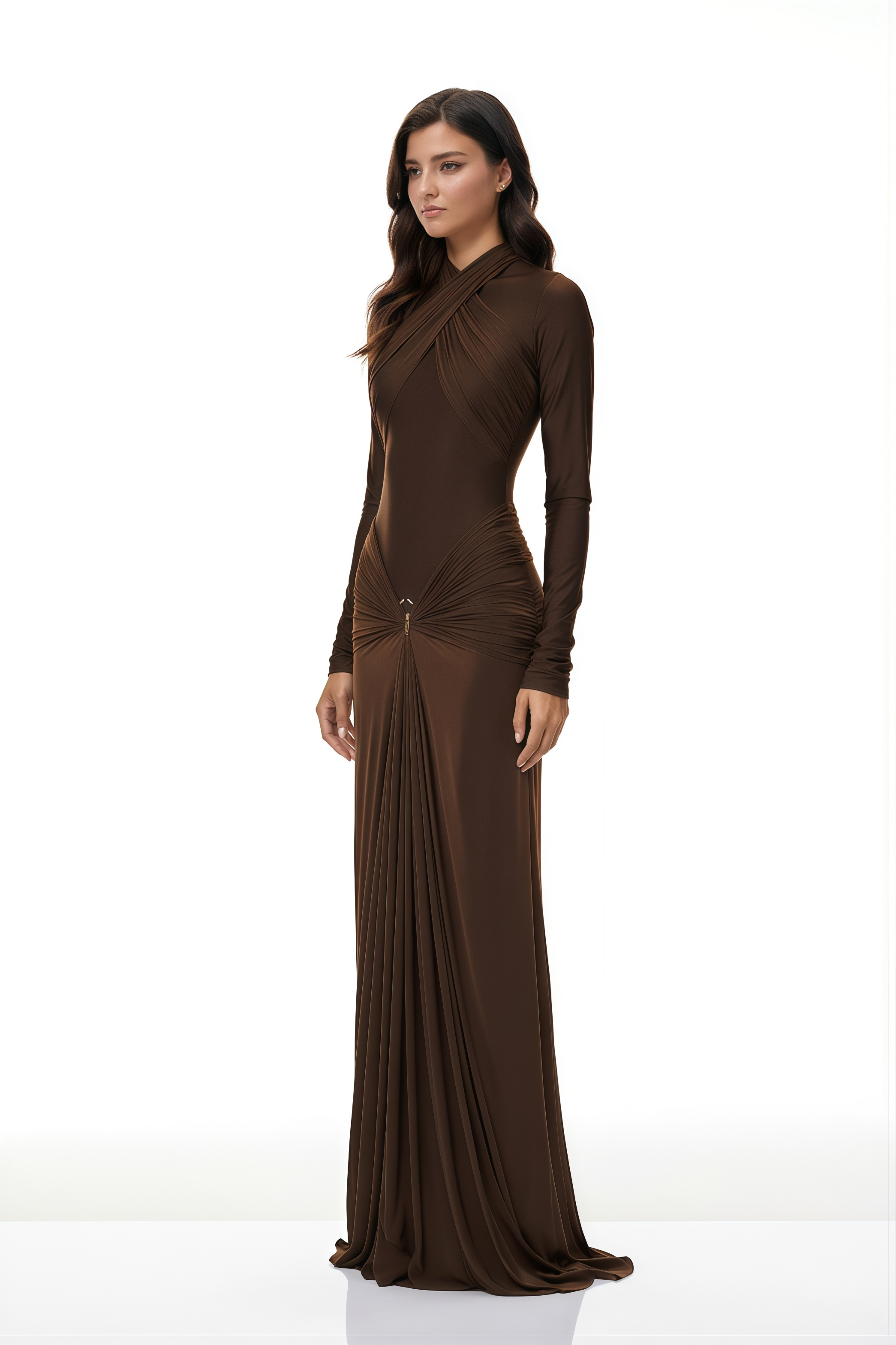 Lena Chocolate Brown Cross Front Maxi Dress