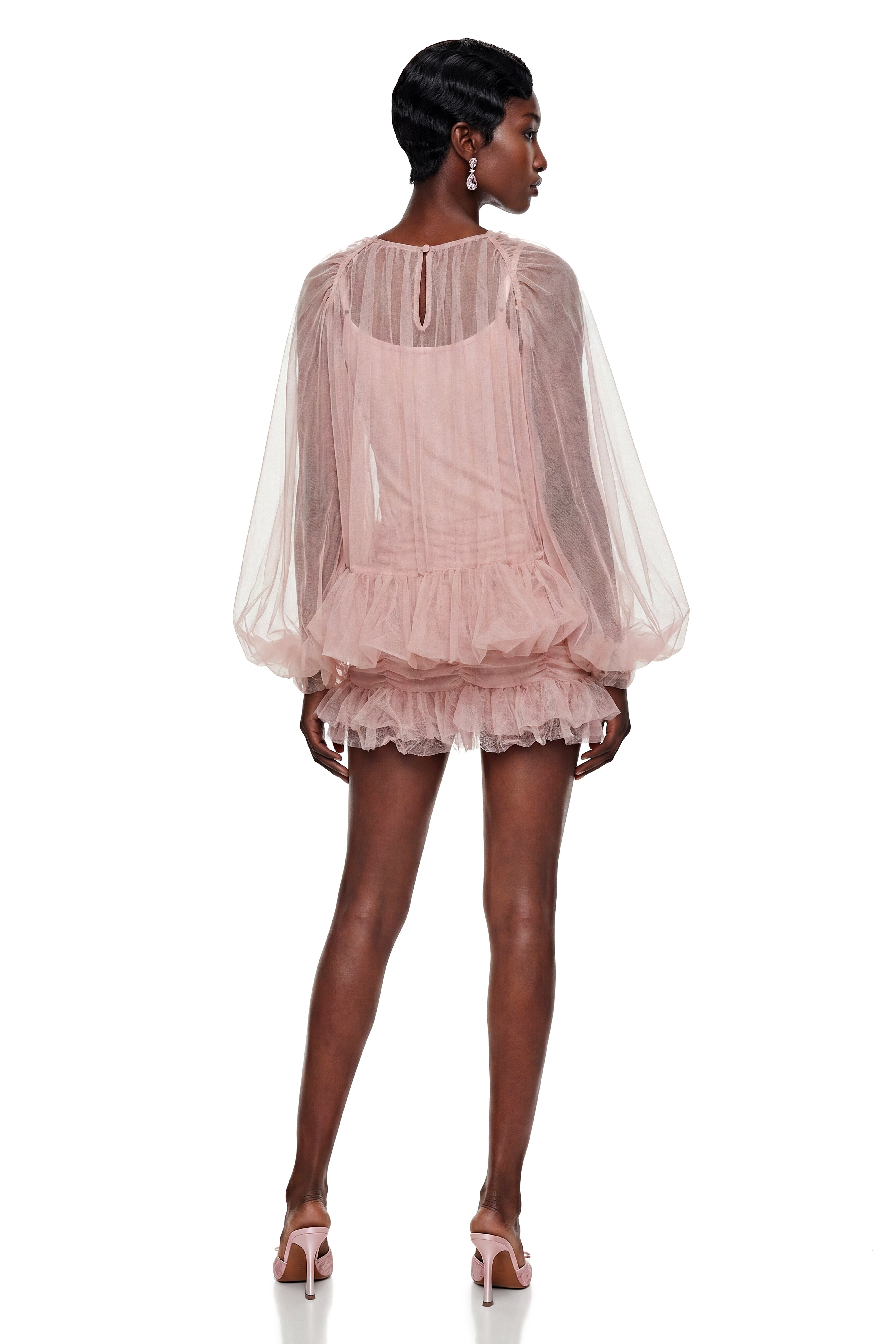 Léonie Pink Semi Sheer Bubble Tulle Shirt
