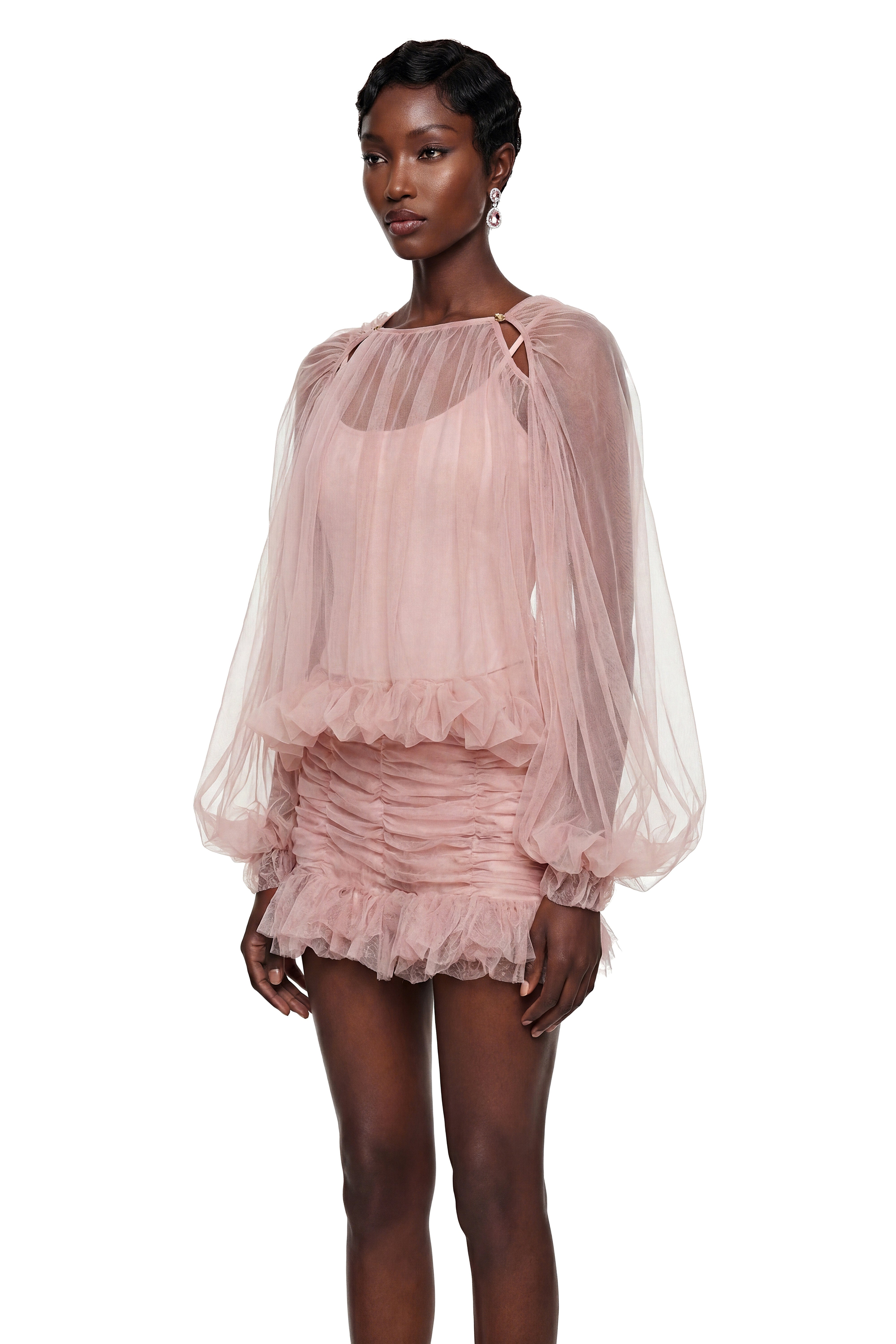 Léonie Pink Semi Sheer Bubble Tulle Shirt