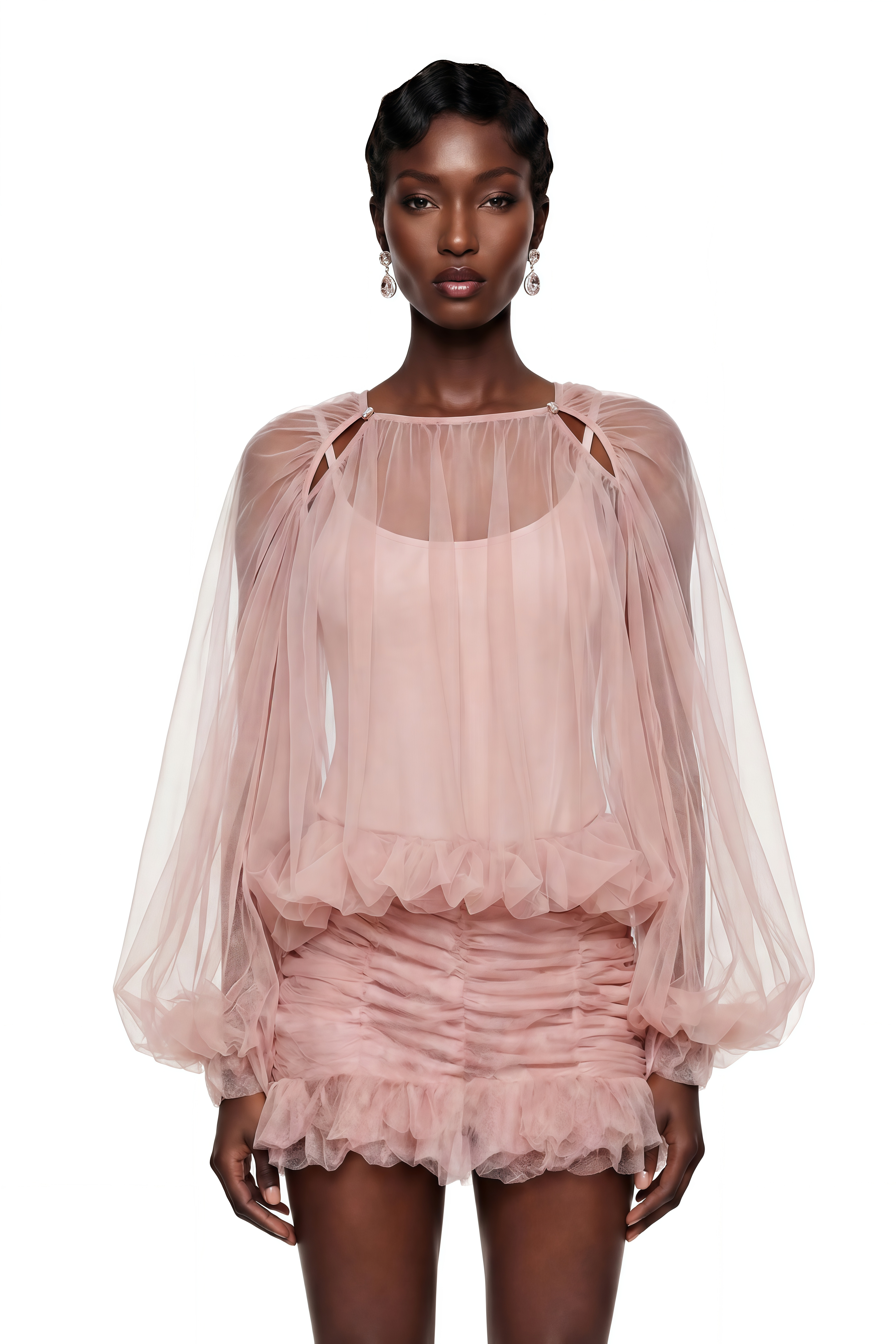 Léonie Pink Semi Sheer Bubble Tulle Shirt