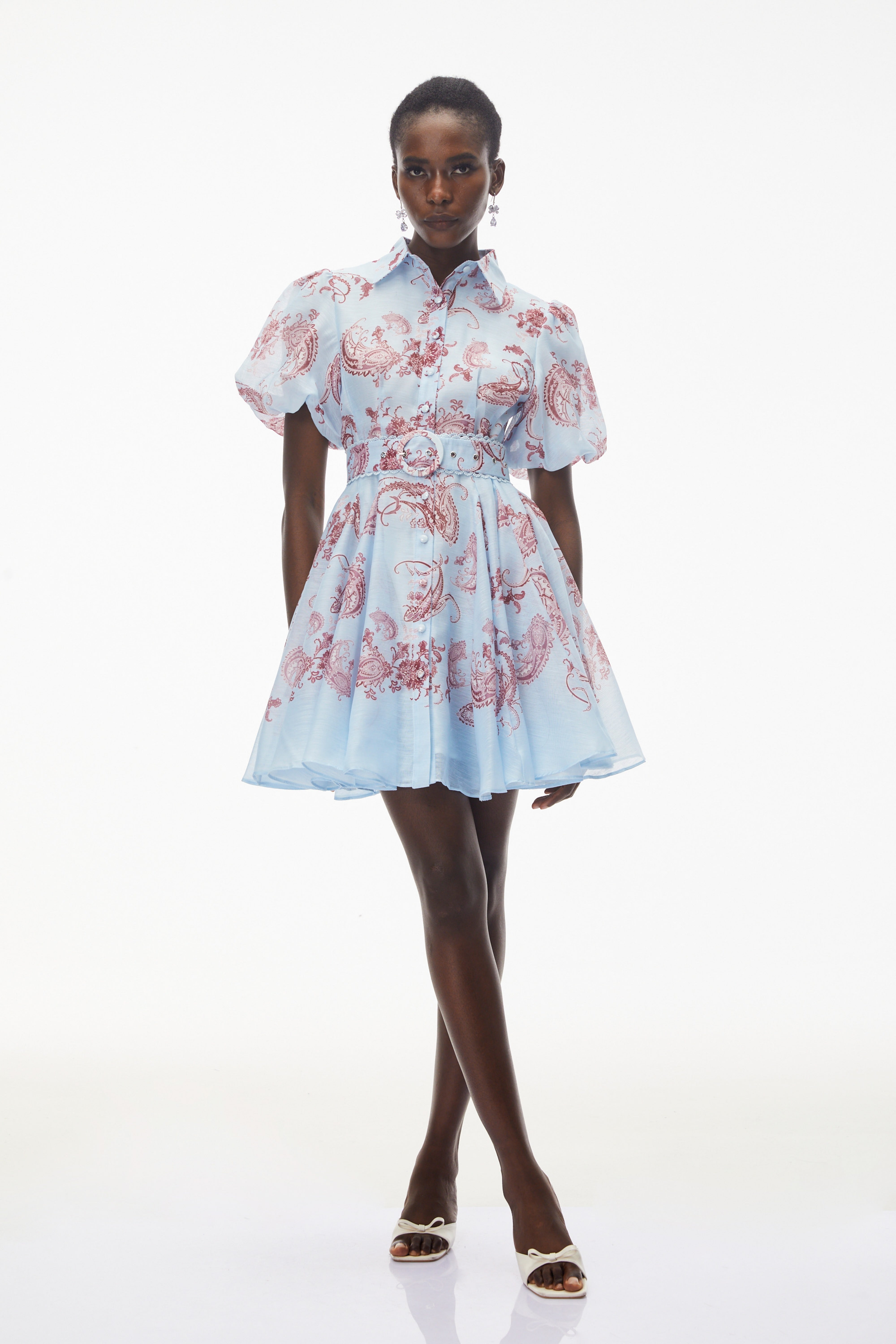 Liat Blue Print Mini Dress with Puff Sleeves