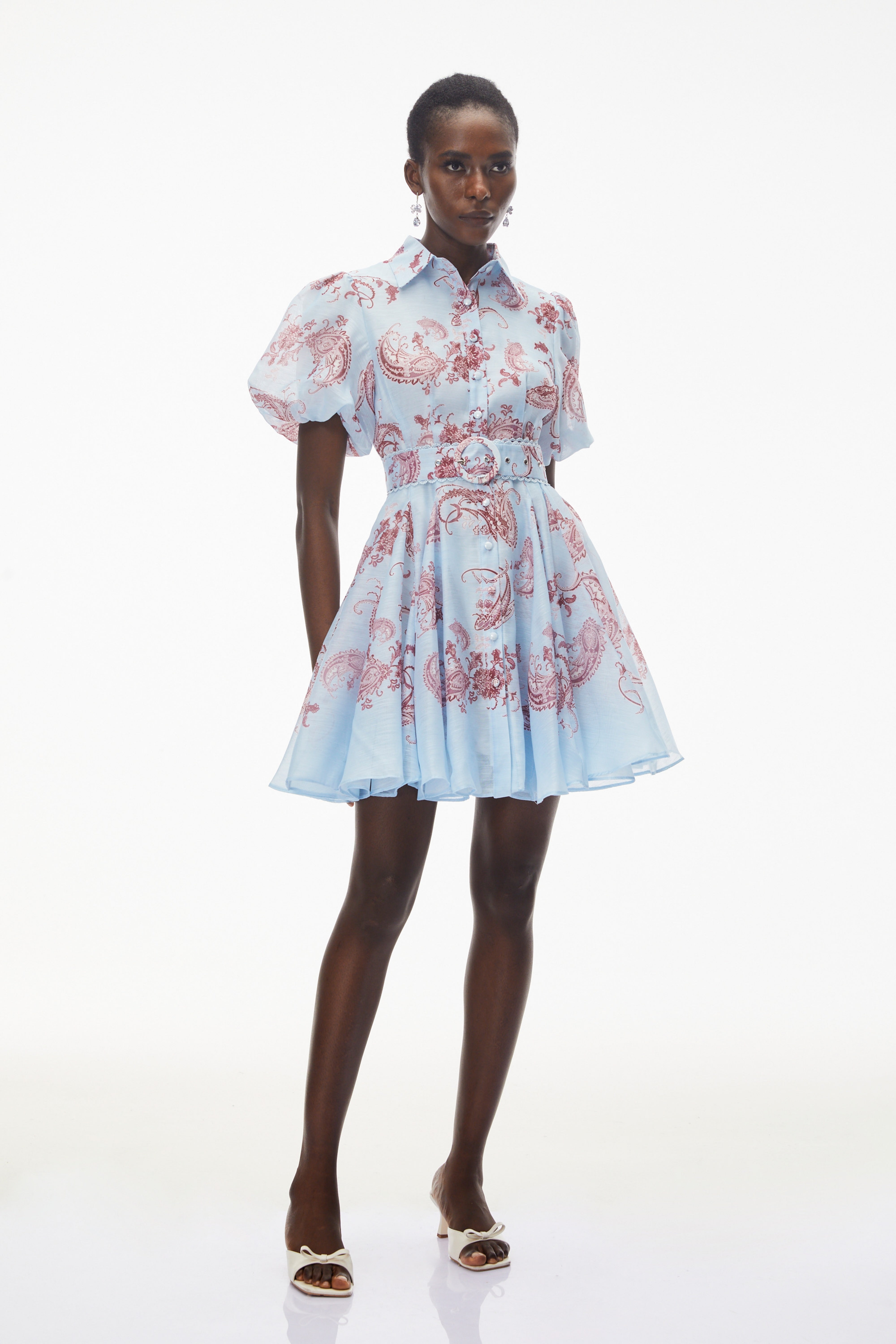 Liat Blue Print Mini Dress with Puff Sleeves
