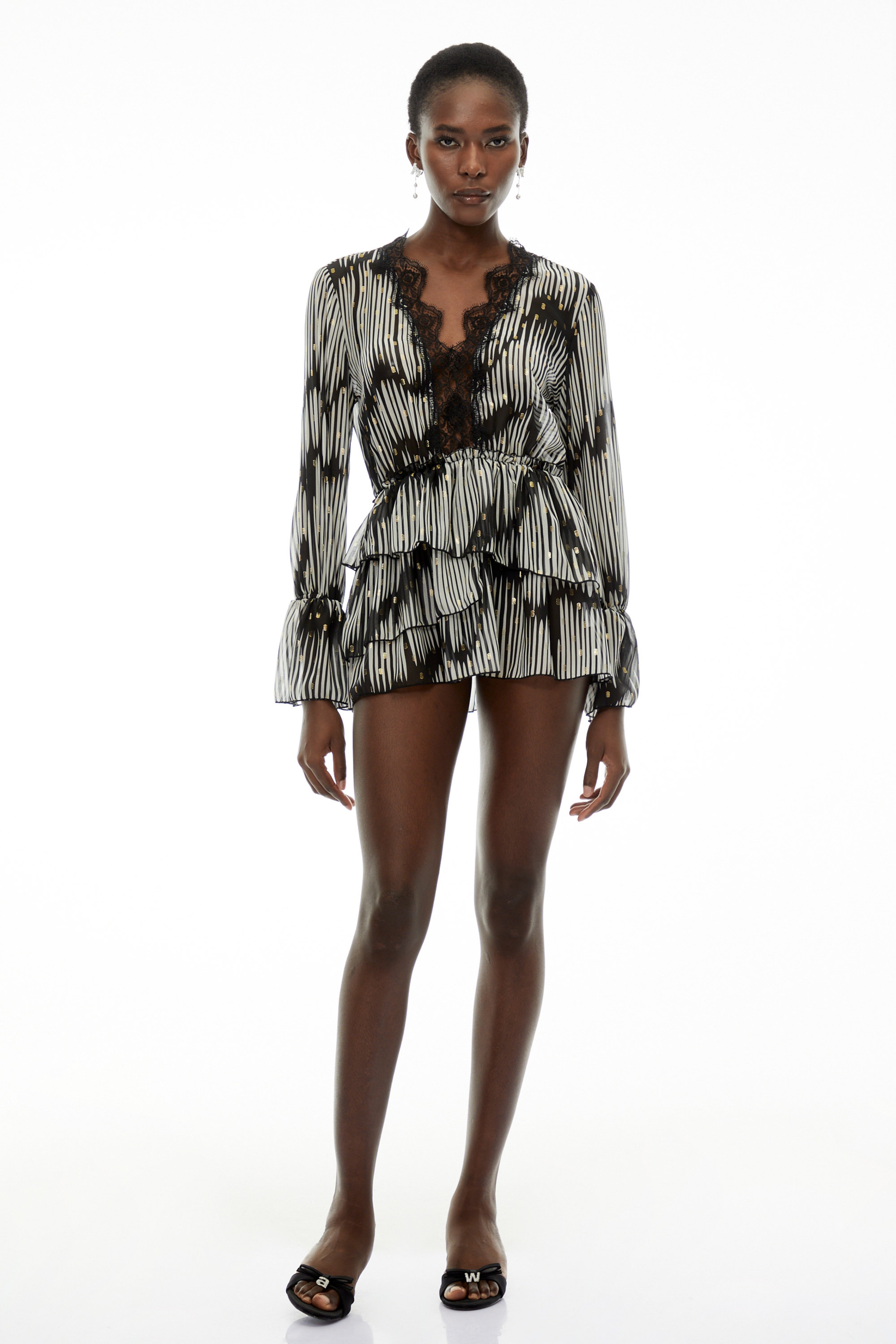 Lídia Black Sequin Mini Dress with Lace Trim (Final Sale)