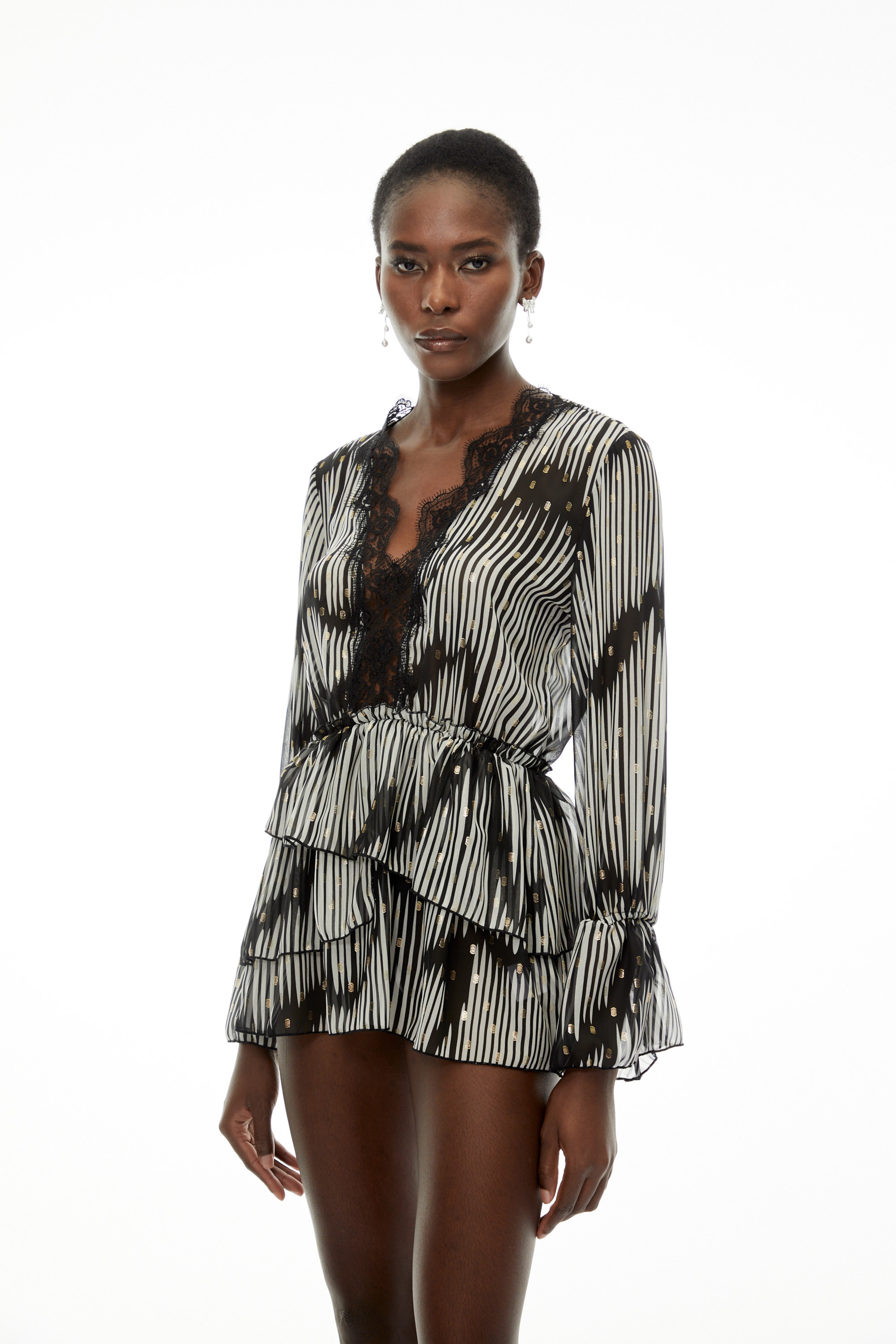 Lídia Black Sequin Mini Dress with Lace Trim (Final Sale)
