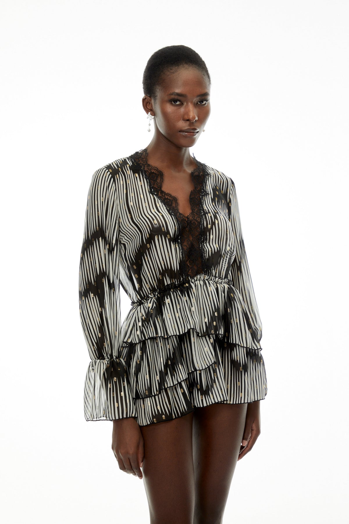 Lídia Black Sequin Mini Dress with Lace Trim