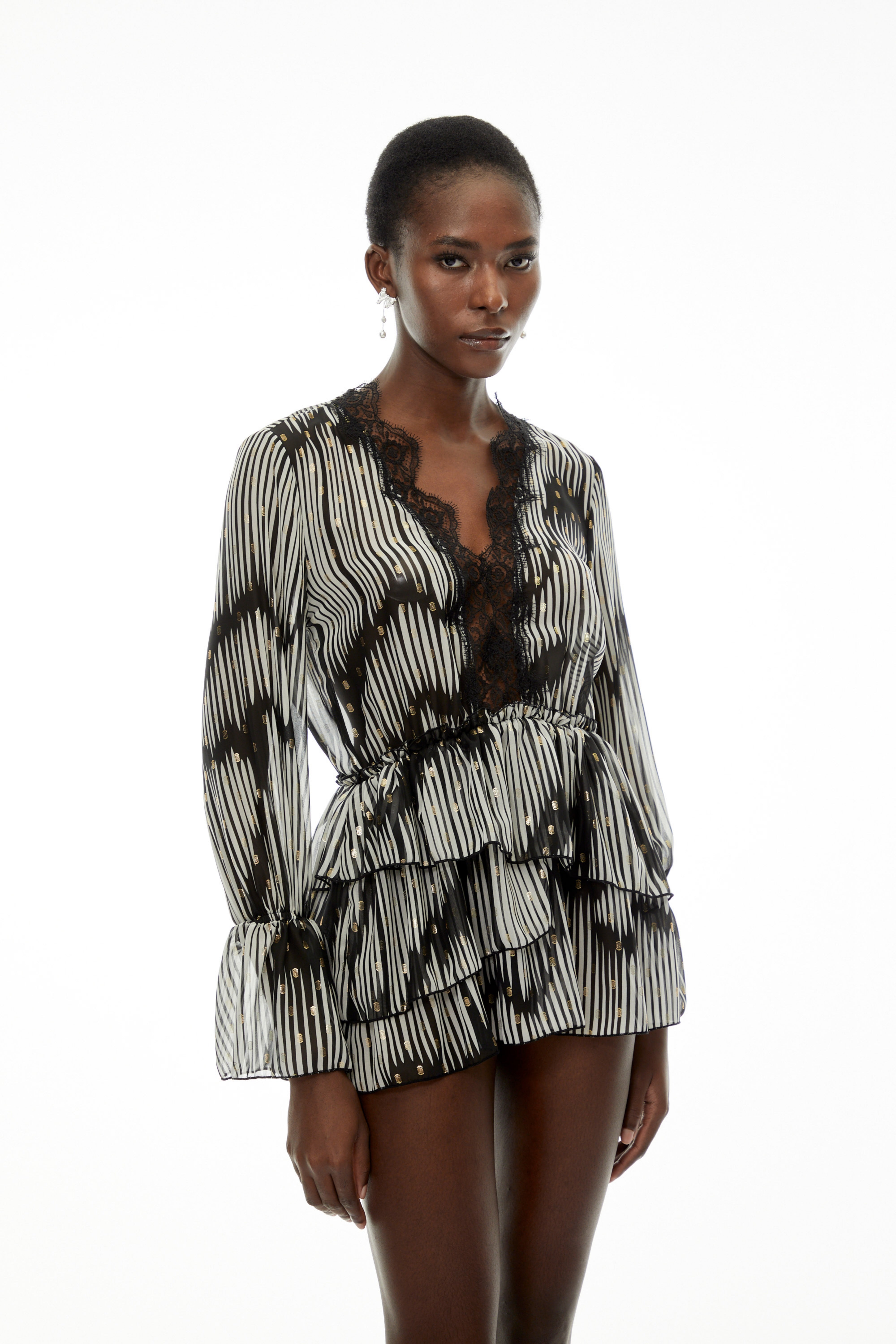 Lídia Black Sequin Mini Dress with Lace Trim (Final Sale)