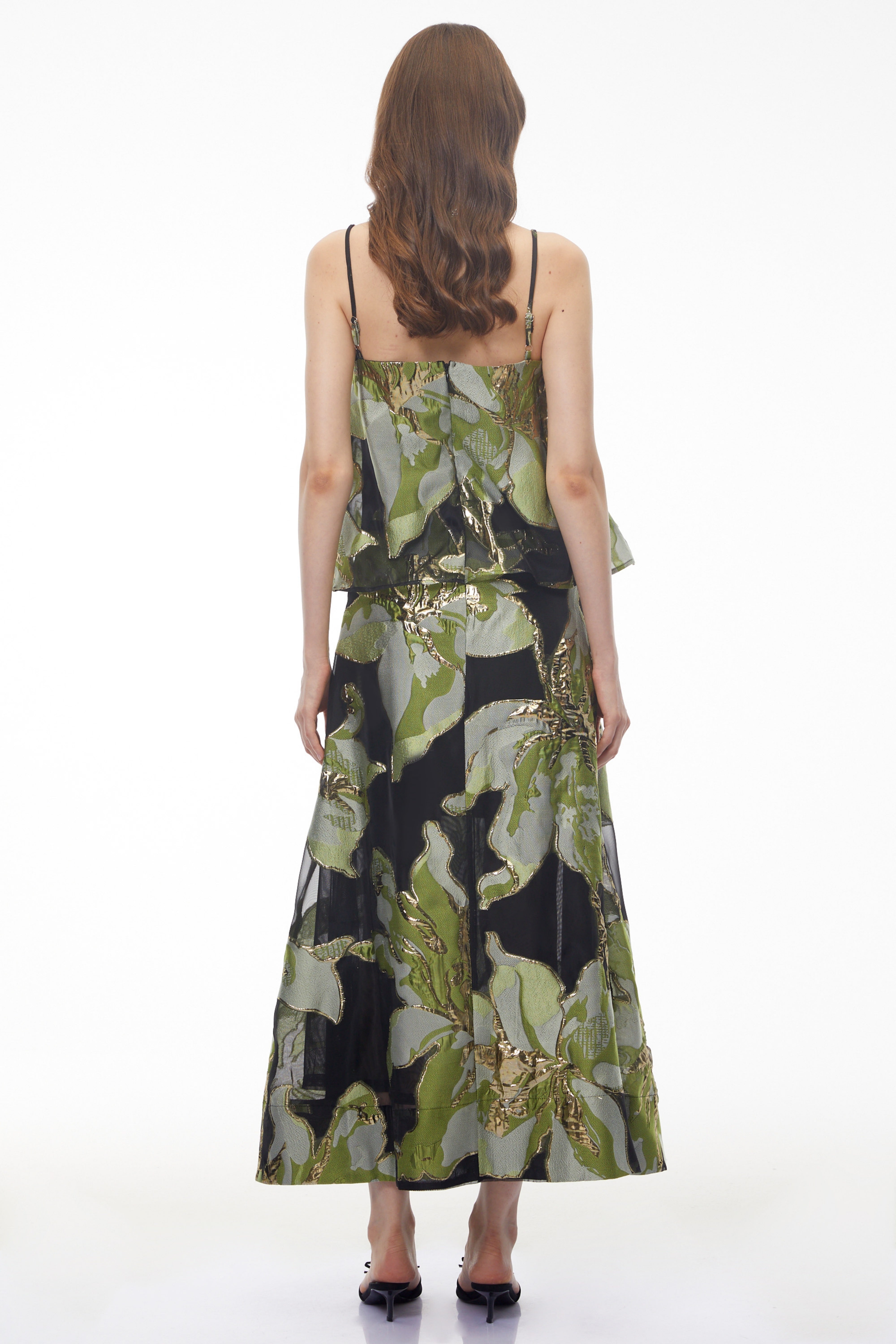 Lídia Green Floral Print Tiered Maxi Dress