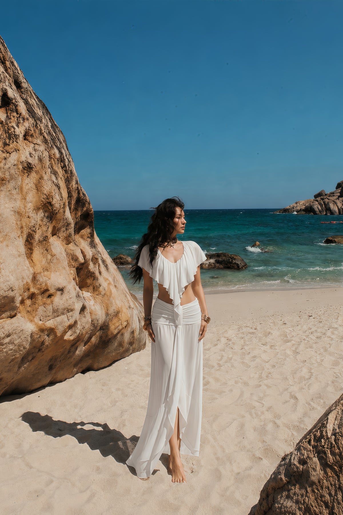 lillian neutral sheer crop top & skirt set
