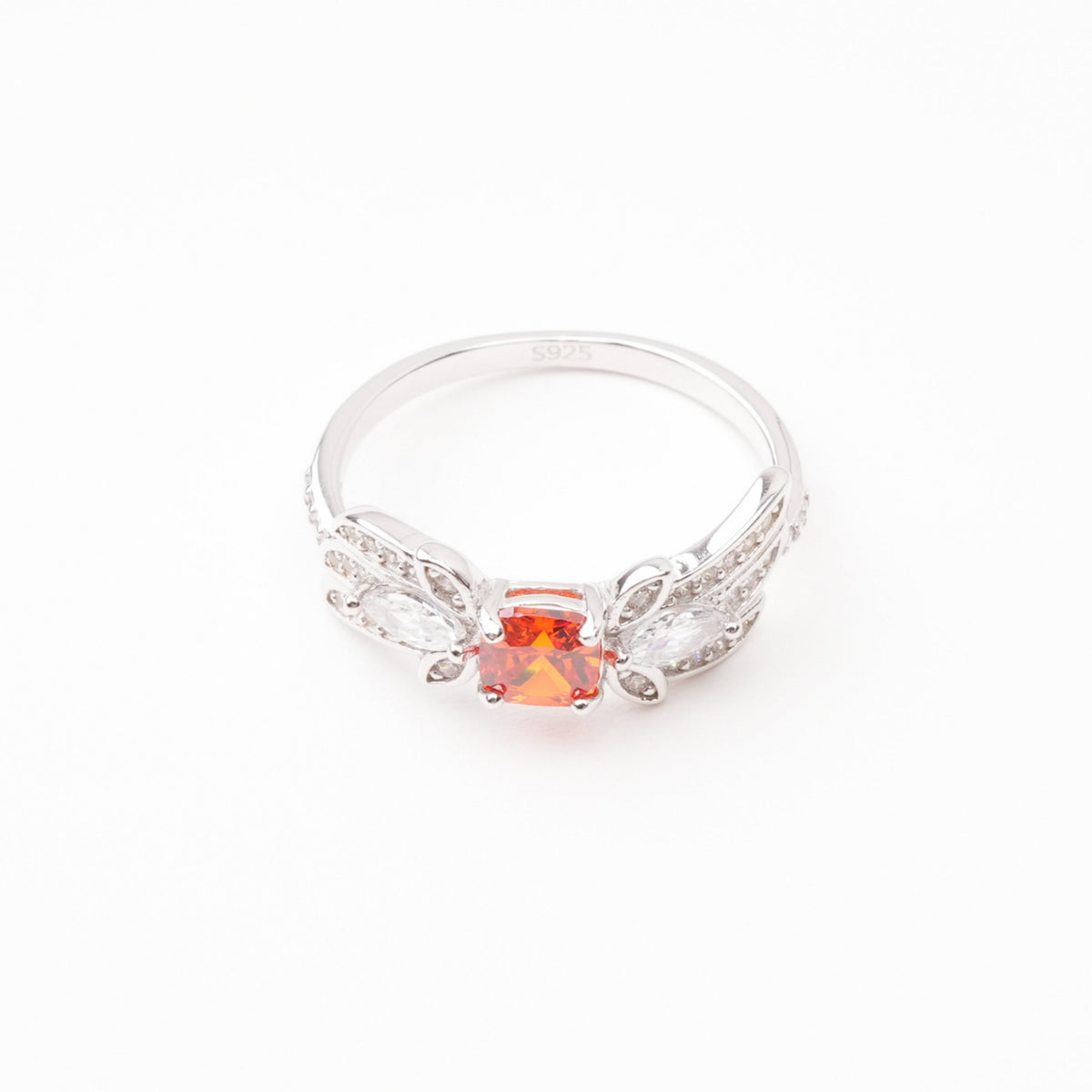 Lilou Orange Cushion Cut Gemstone Leaf Marquise Sterling Silver Ring