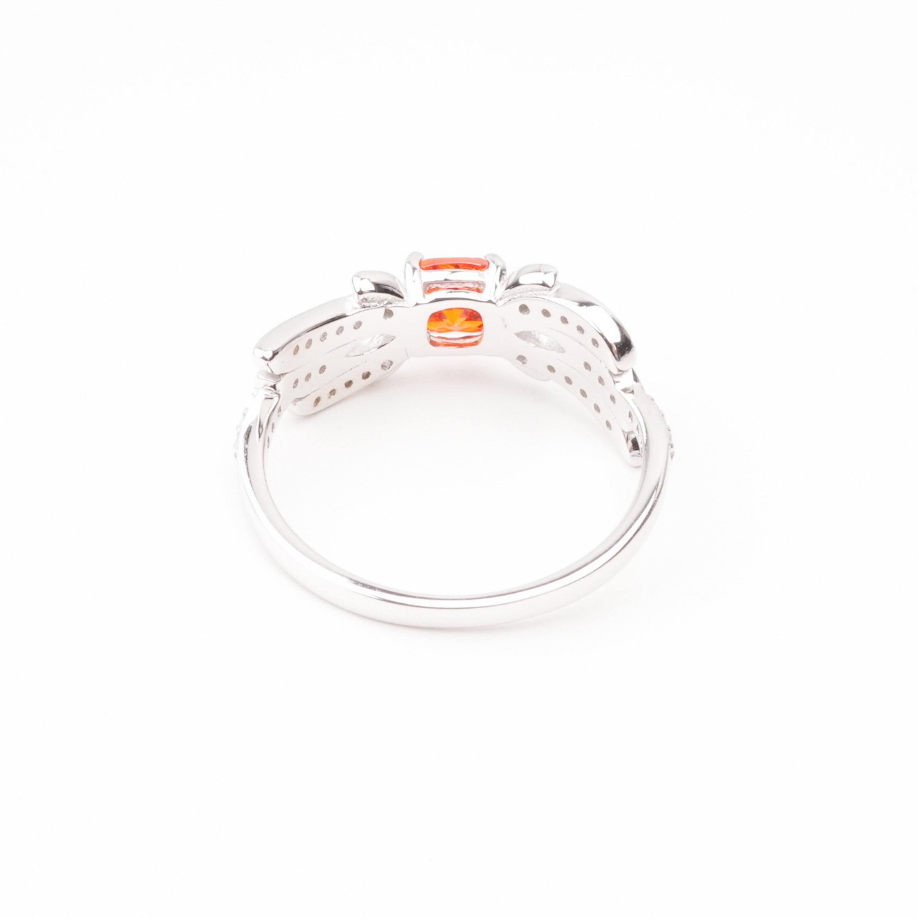 Lilou Orange Cushion Cut Gemstone Leaf Marquise Sterling Silver Ring