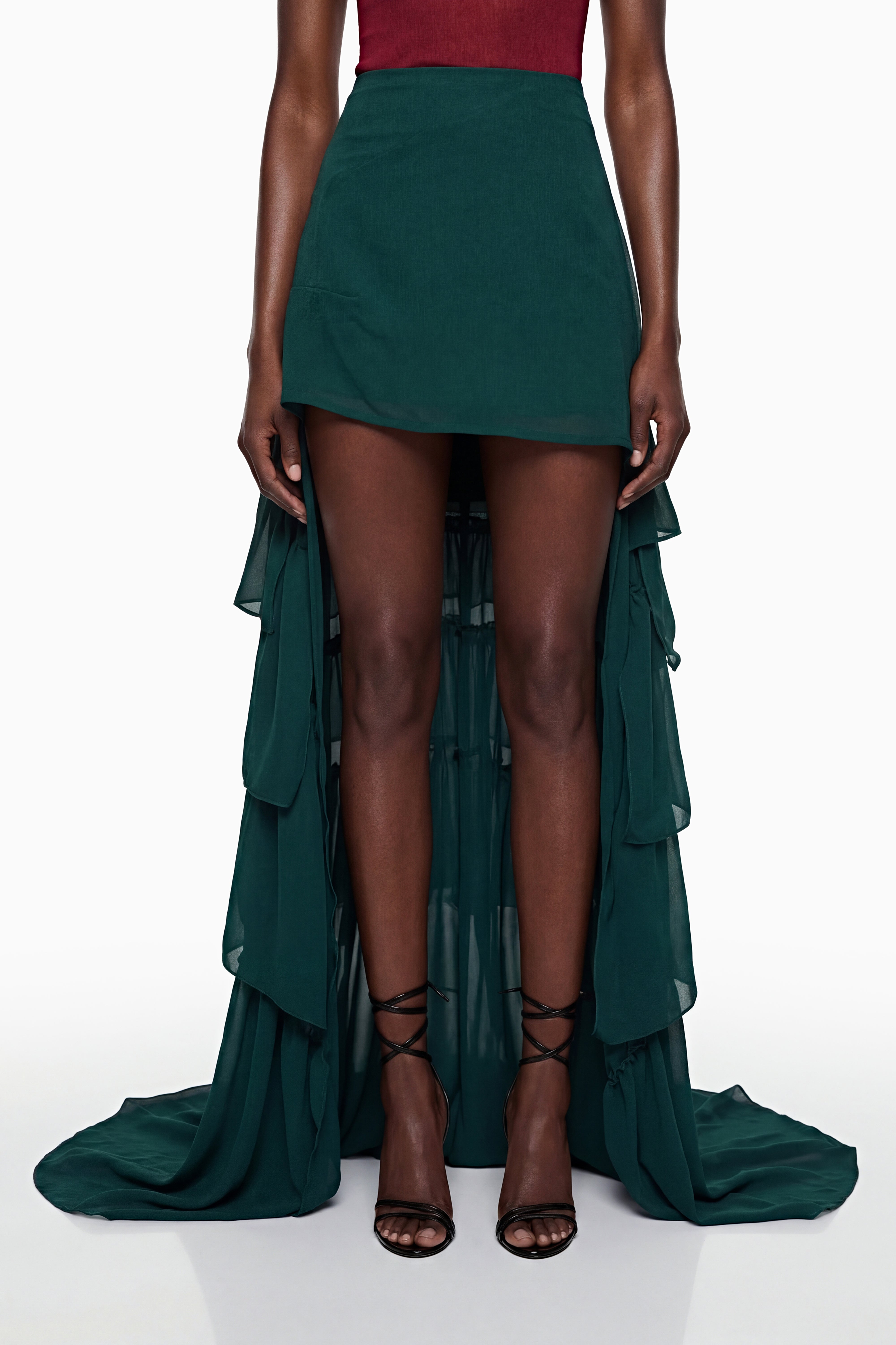 Lindiwe Green Asymmetrical Ruffled Skirt
