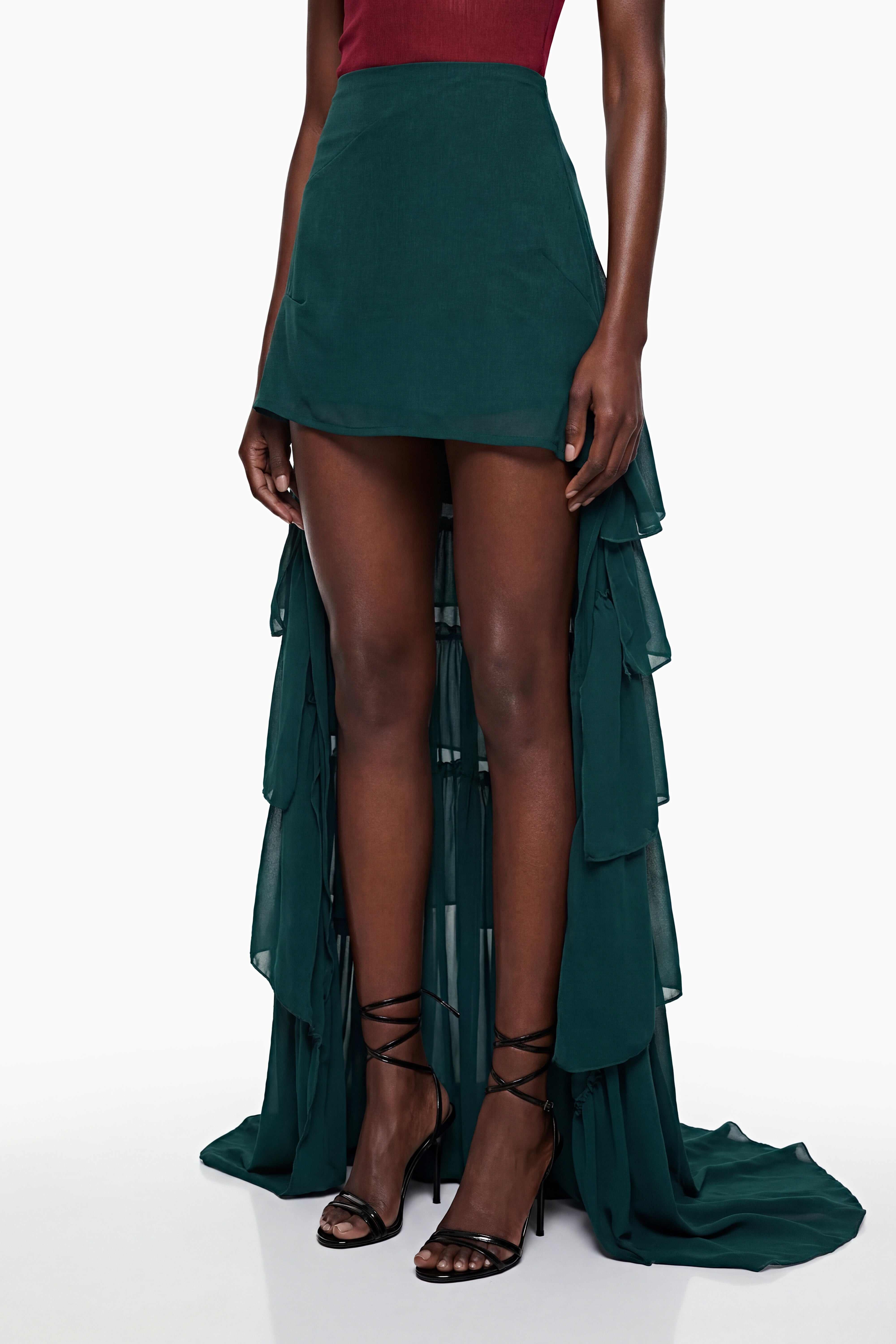 Lindiwe Green Asymmetrical Ruffled Skirt