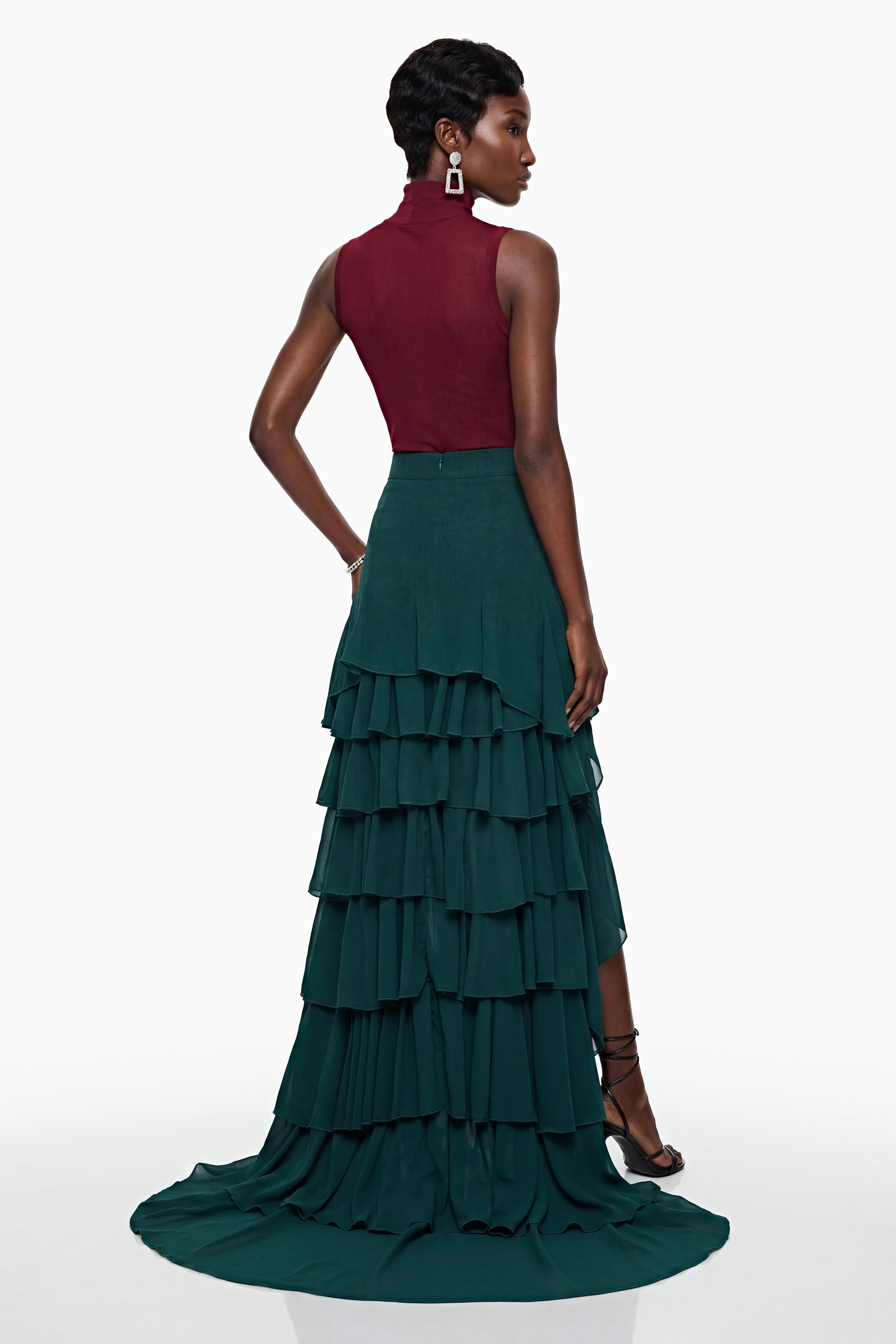 Lindiwe Green Asymmetrical Ruffled Skirt