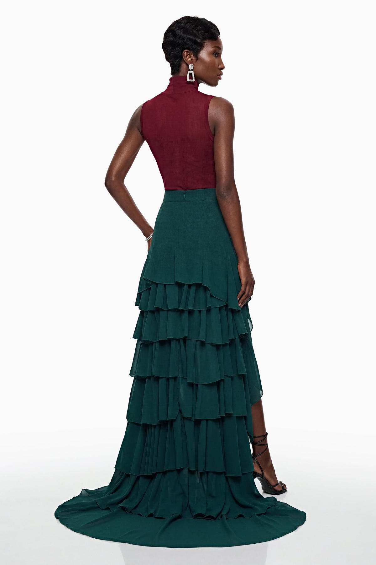 Lindiwe Green Asymmetrical Ruffled Skirt