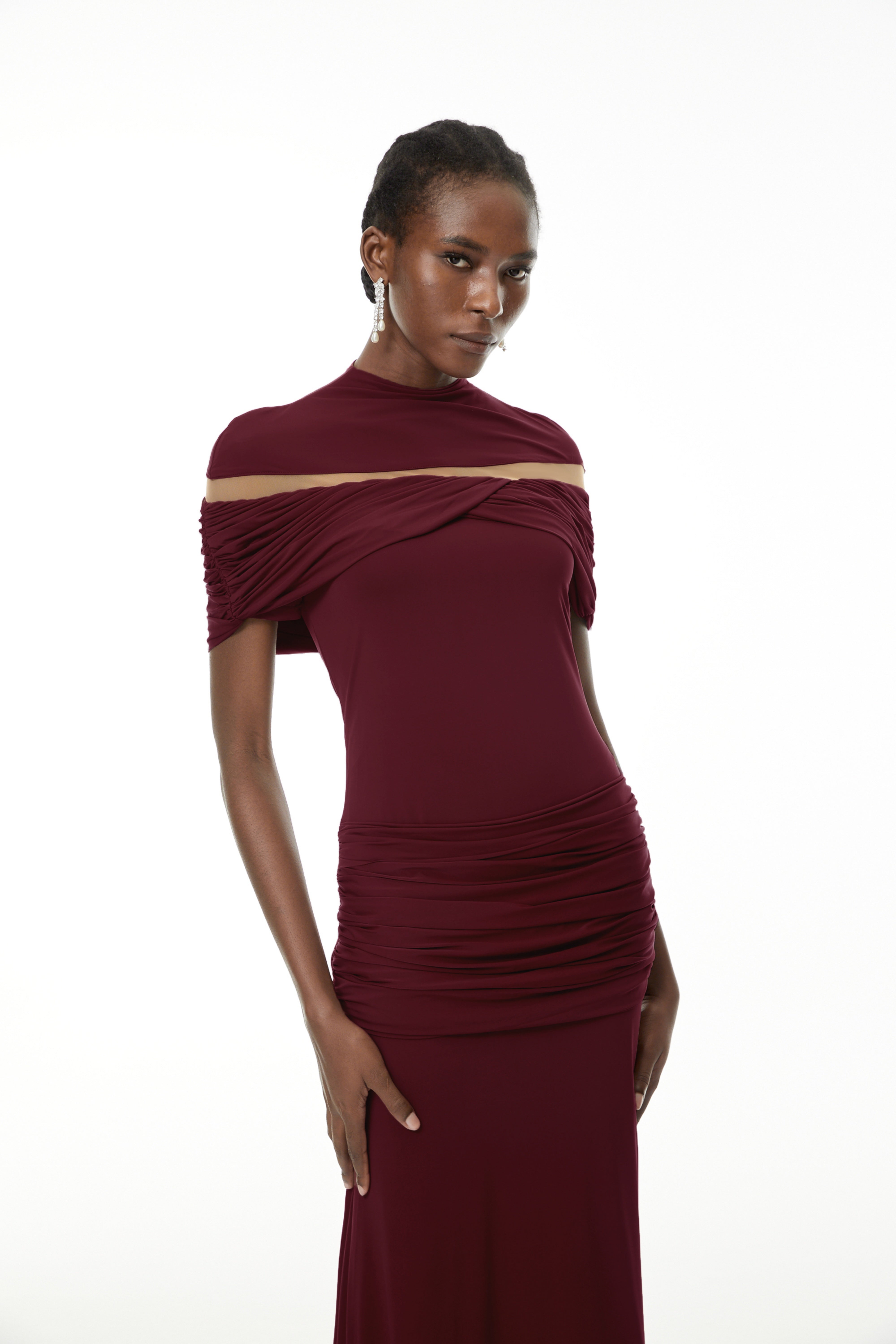 Lise Burgundy Ruched Maxi Dress with Cut-Outs (Final Sale)